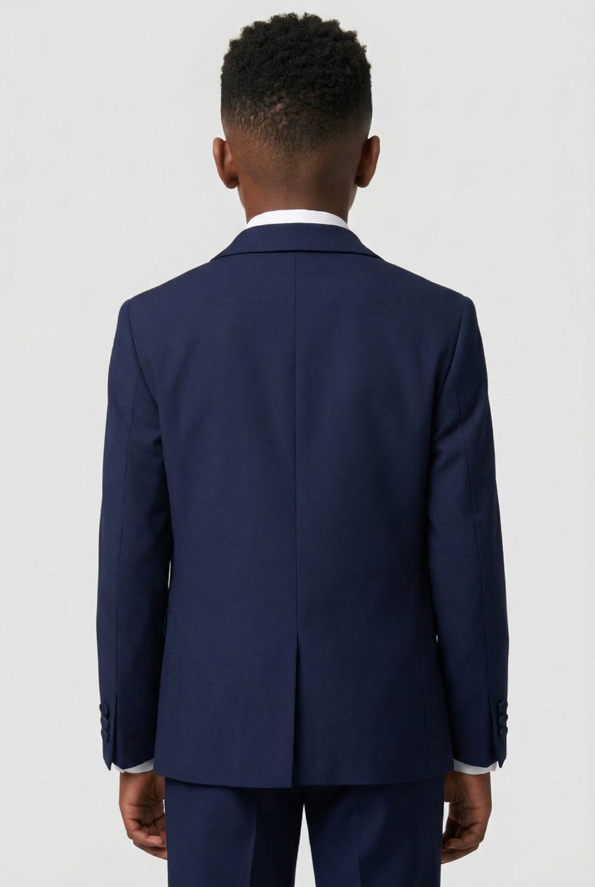 Boys' Navy Tuxedo Suit with Cufflink Shirt Back Picture