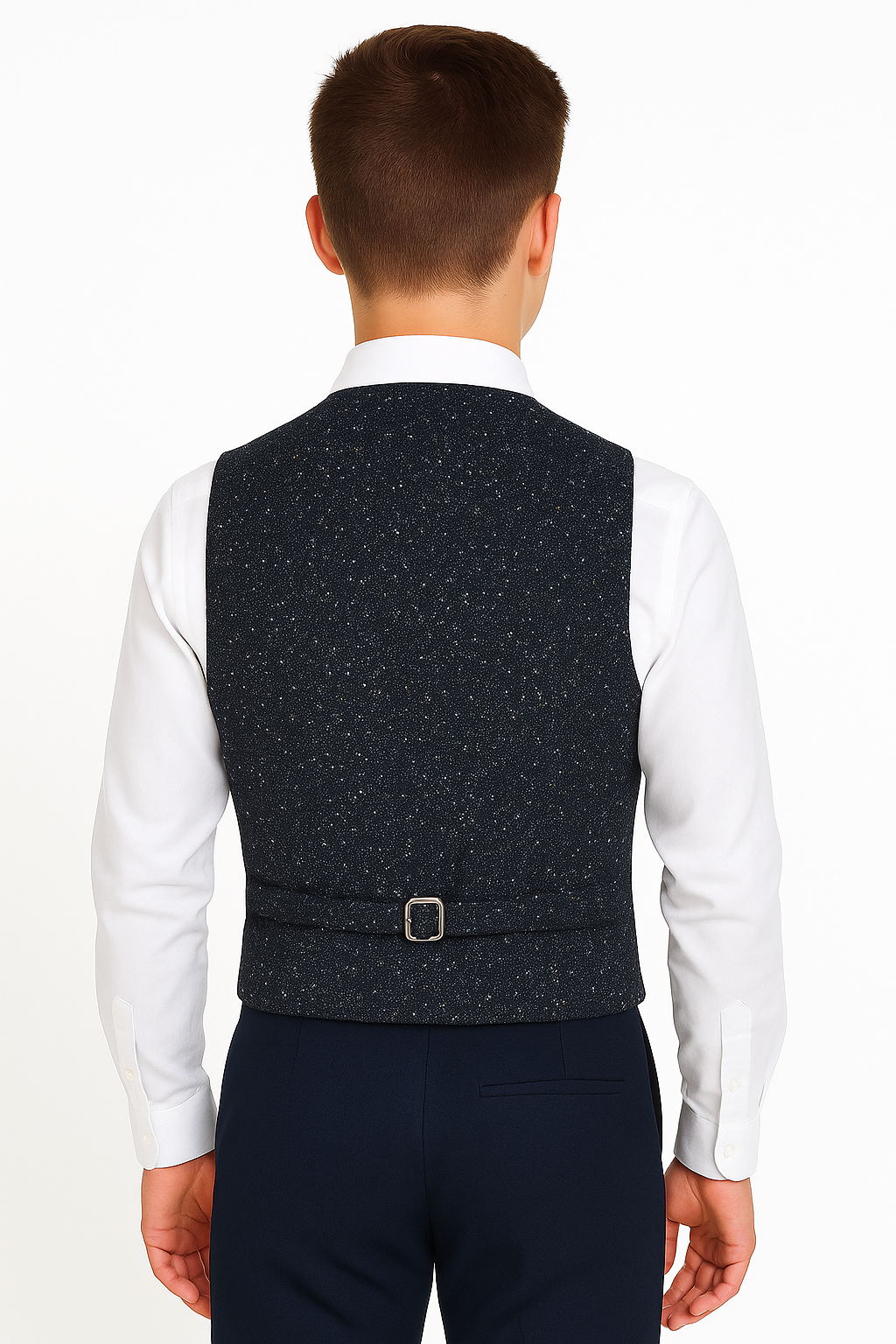 Boys' Navy Formal Tweed Waistcoat
 Back Picture