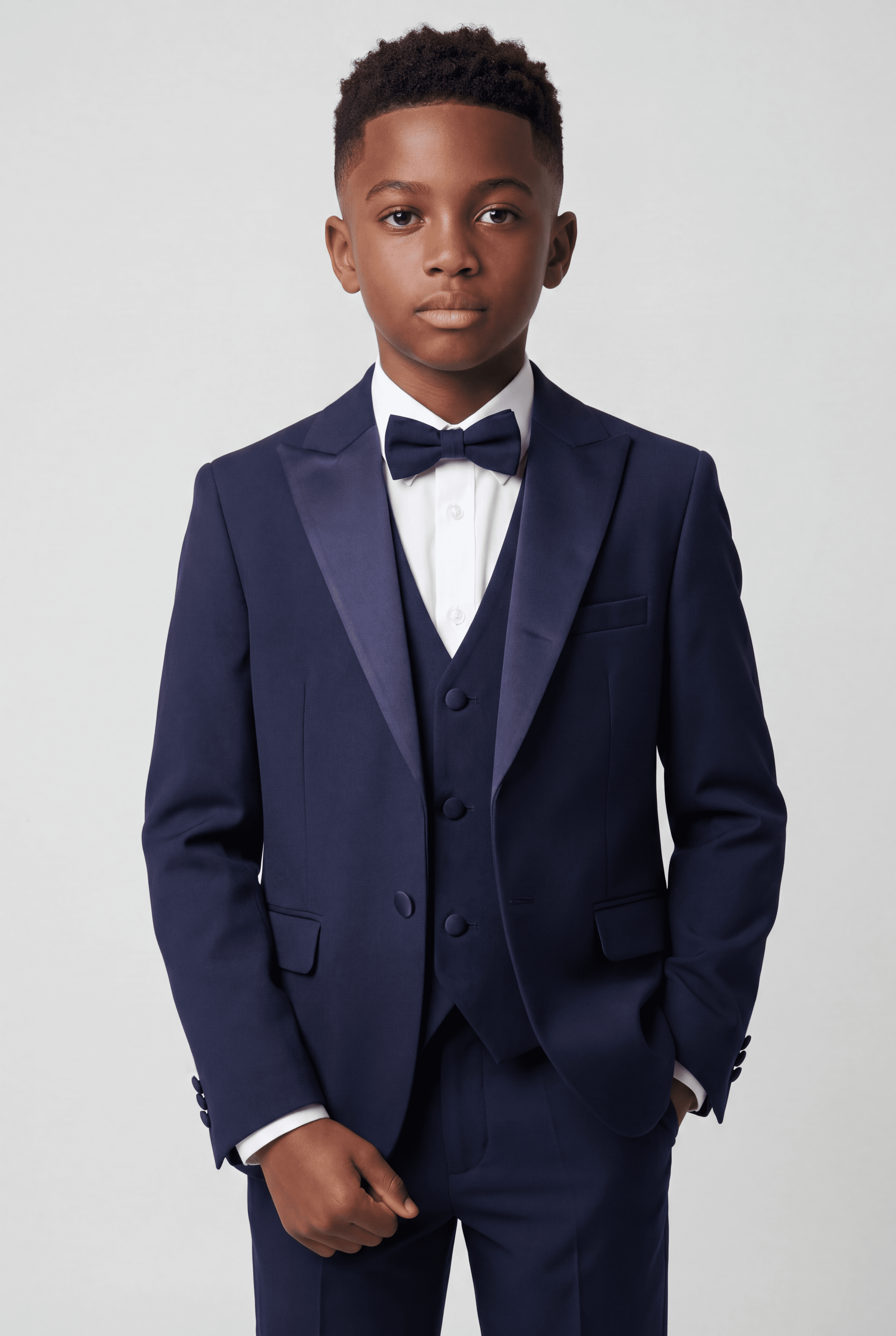 Boys' Navy Tuxedo Suit with Cufflink Shirt Model Picture