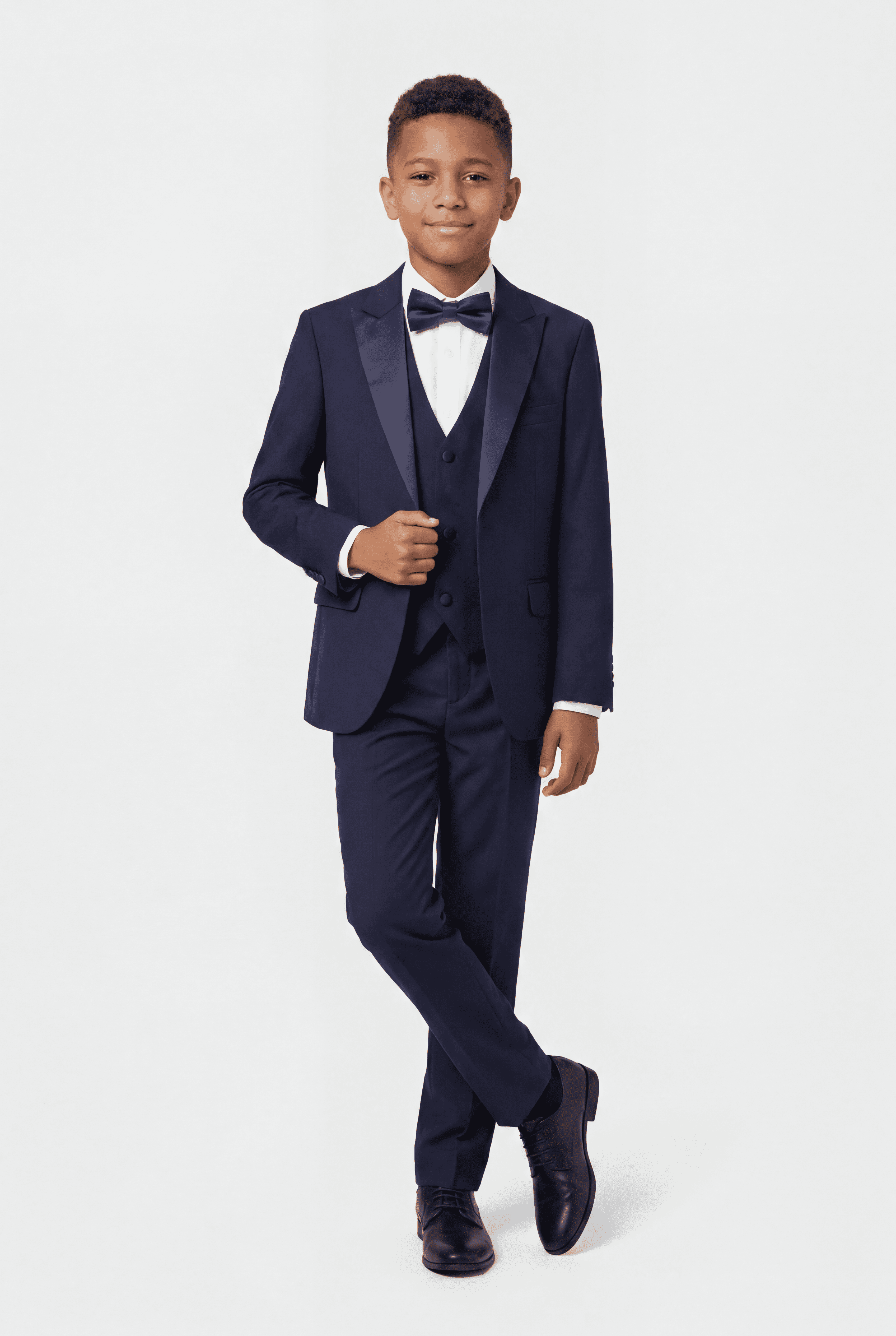 Abito da cerimonia blu navy per ragazzi con camicia e gemelli