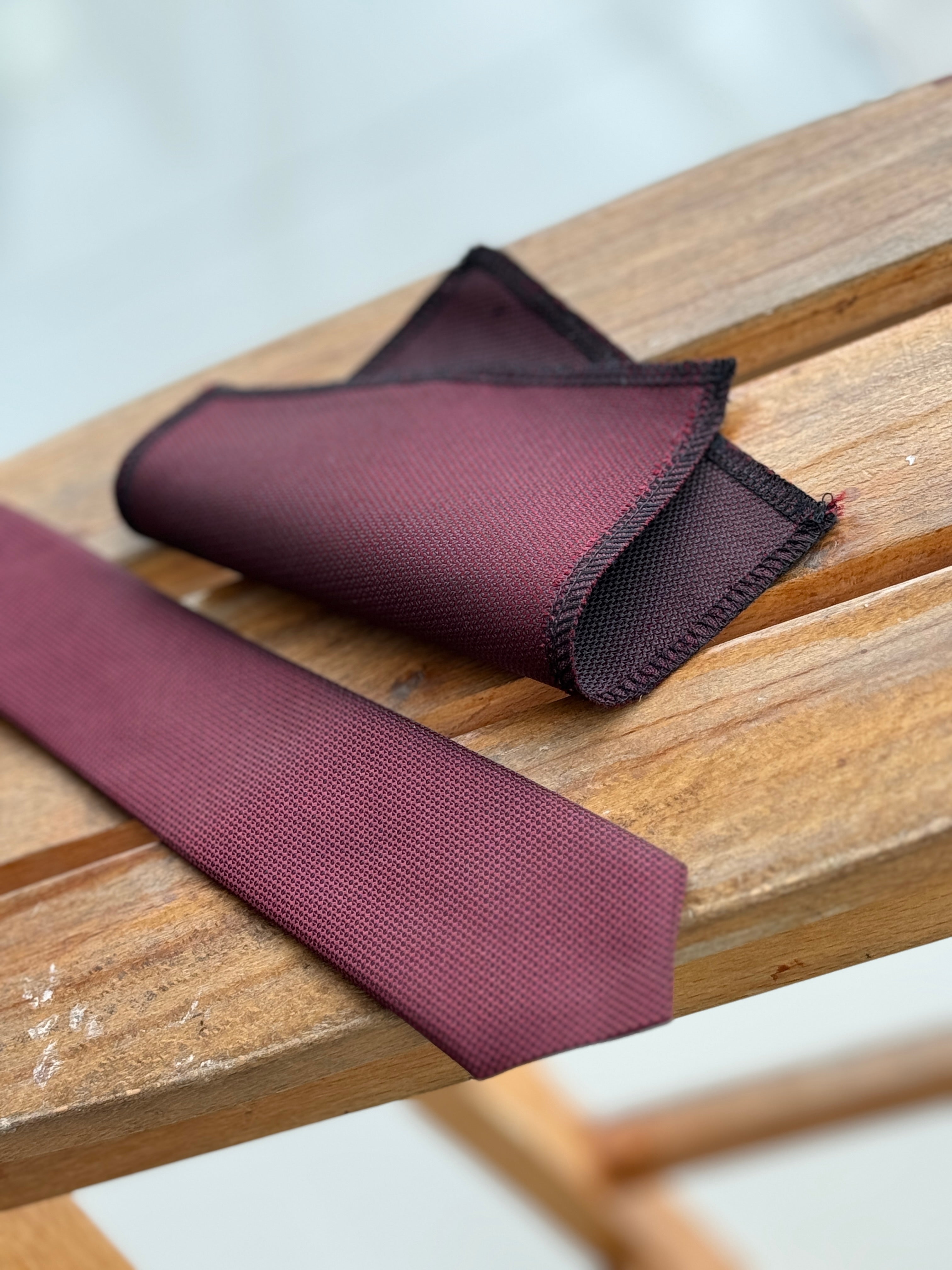 Boys' Oxford Weave Slim Tie Formal Neckwear- Burgundy Detail Picture