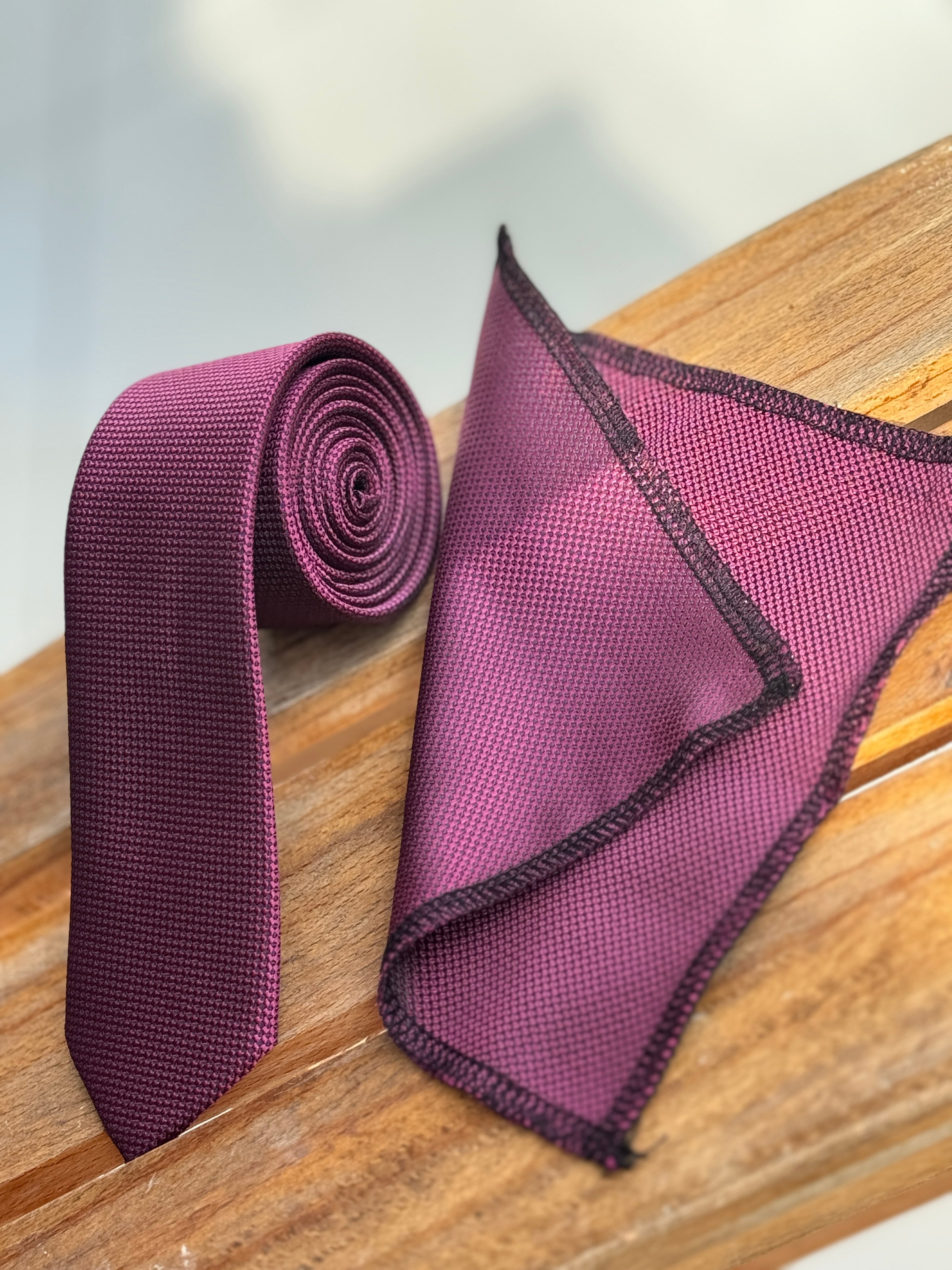 Boys' Oxford Weave Slim Tie Formal Neckwear- Wine Red