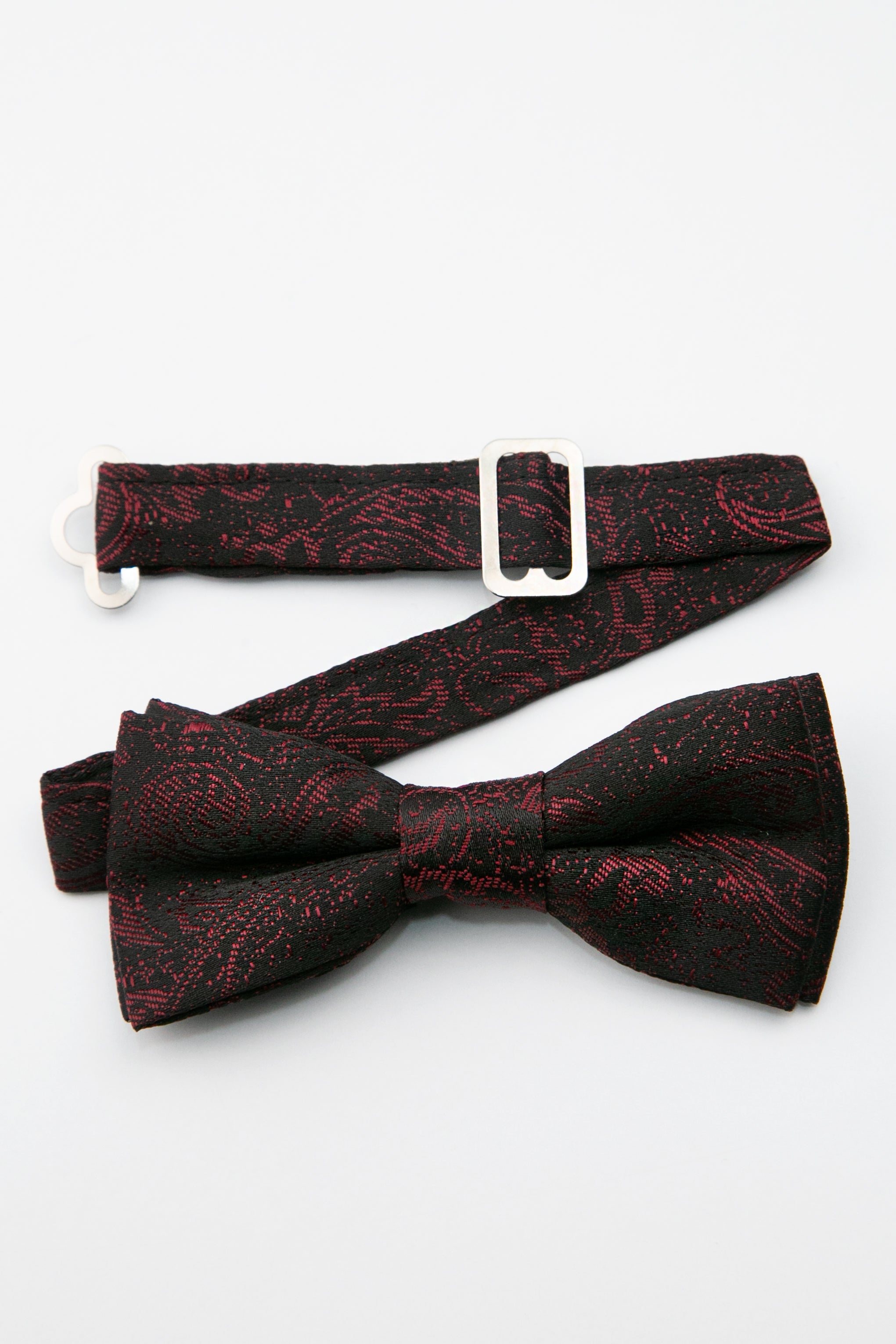 Boys’ Paisley Pre-Tied Dickie Bow Tie - Burgundy Detail