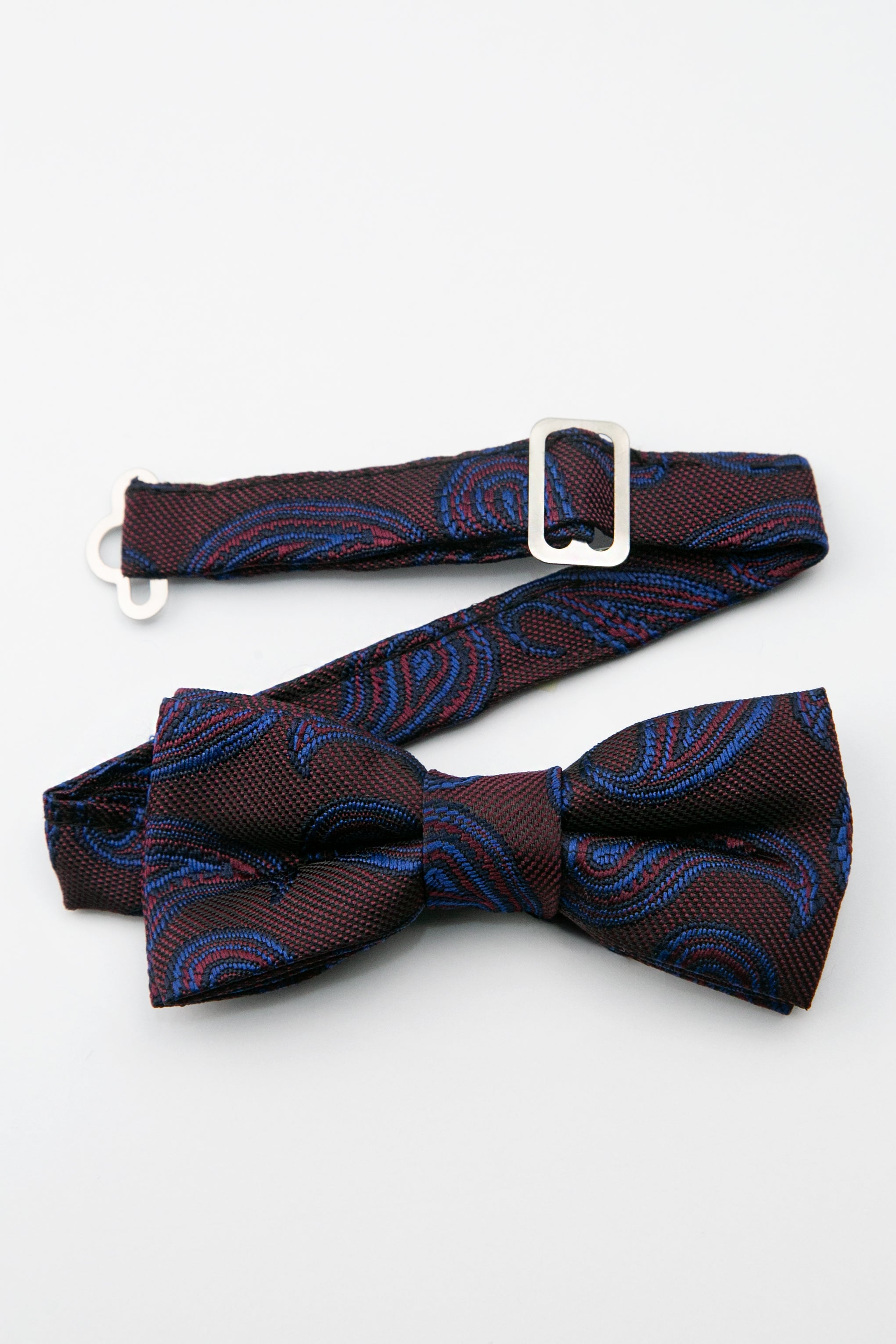 Boys’ Paisley Pre-Tied Dickie Bow Tie - Burgundy and Navy Detail