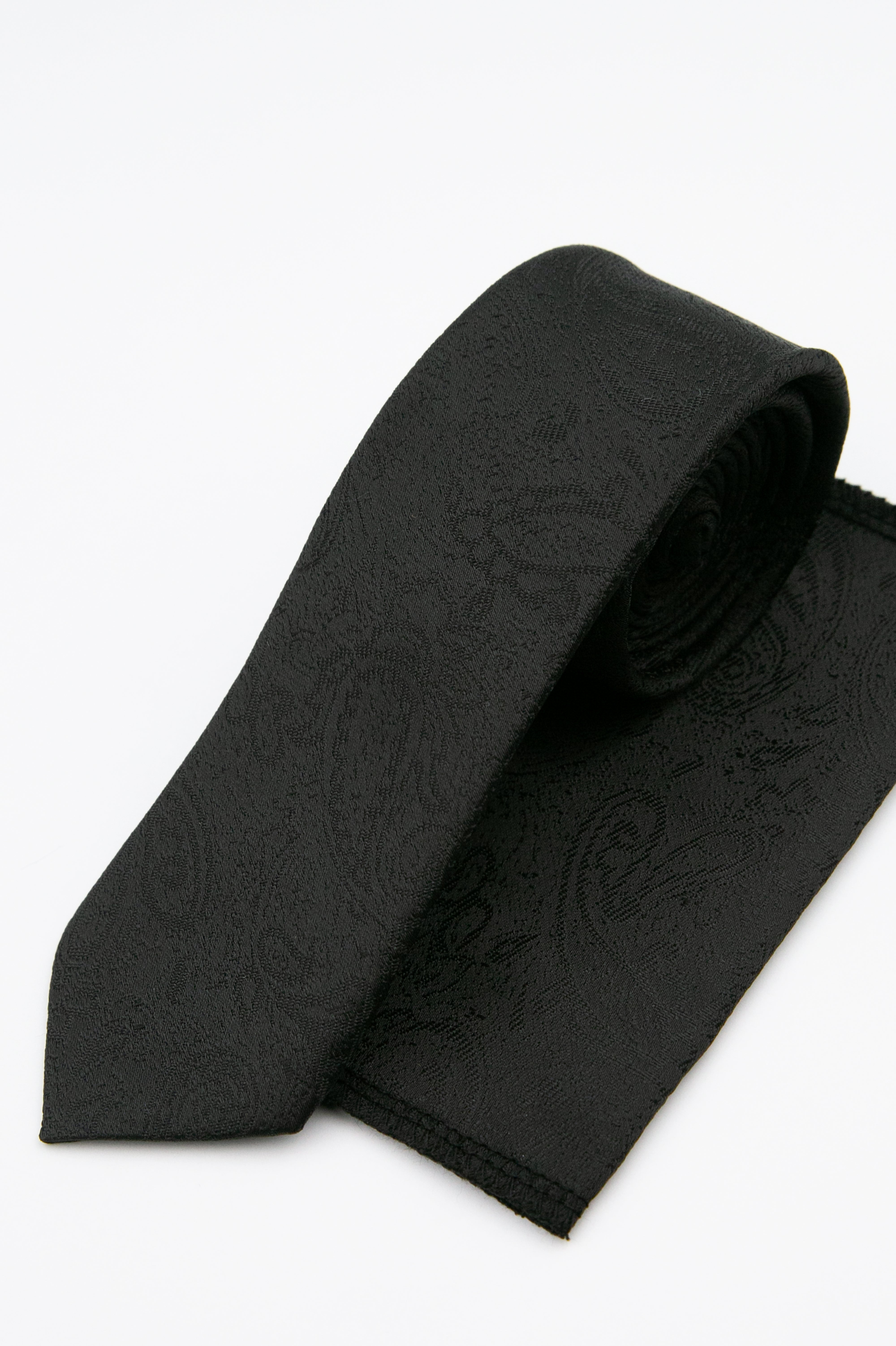 Boys’ Paisley Slim Tie & Pocket Square Set - Black Set Picture