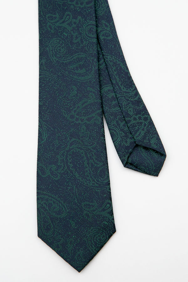 Conjunto de corbata slim y pañuelo de bolsillo para hombre con diseño de cachemira en Verde