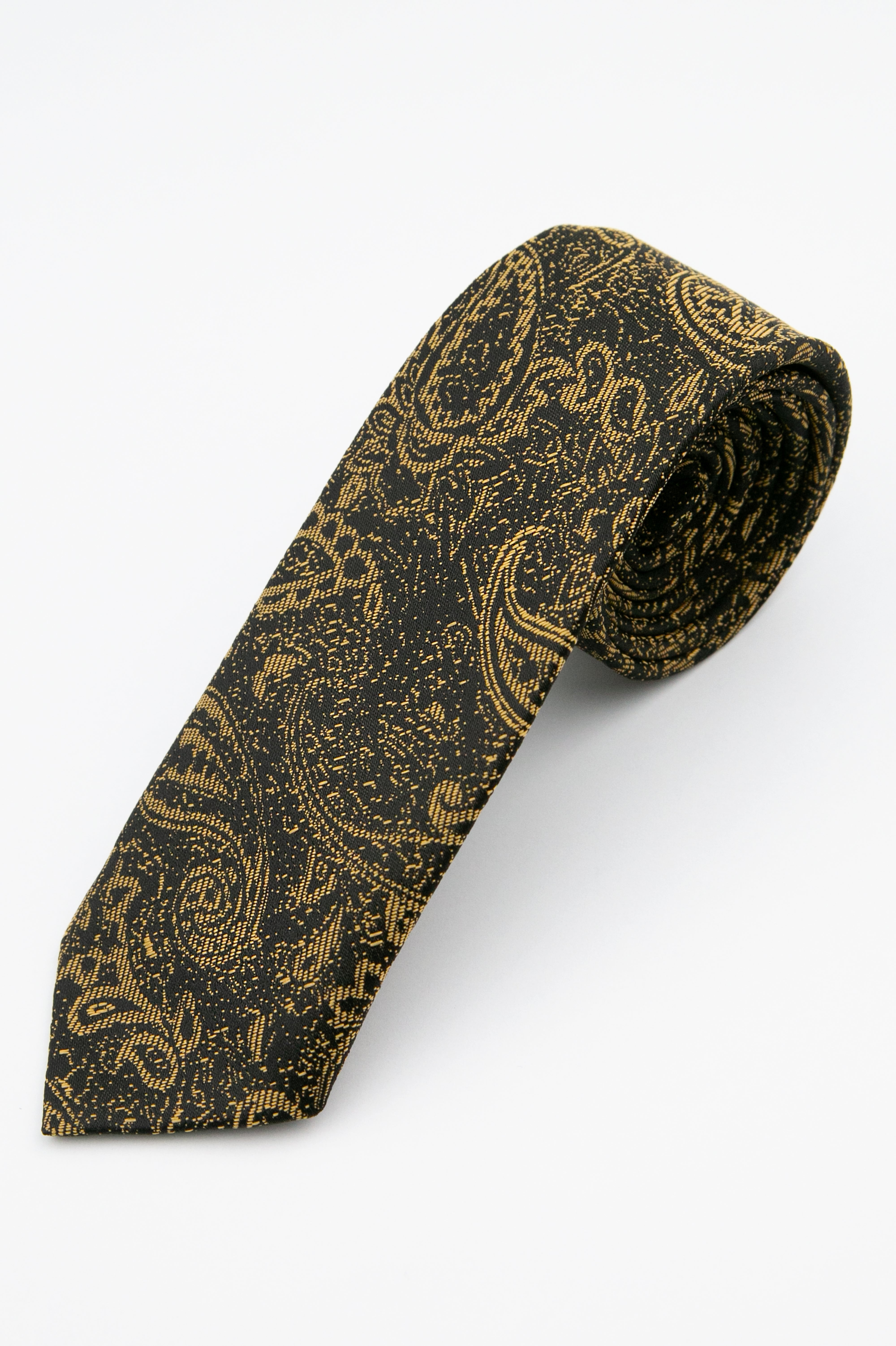 Boys’ Paisley Slim Tie & Pocket Square Set - Gold Tie Picture