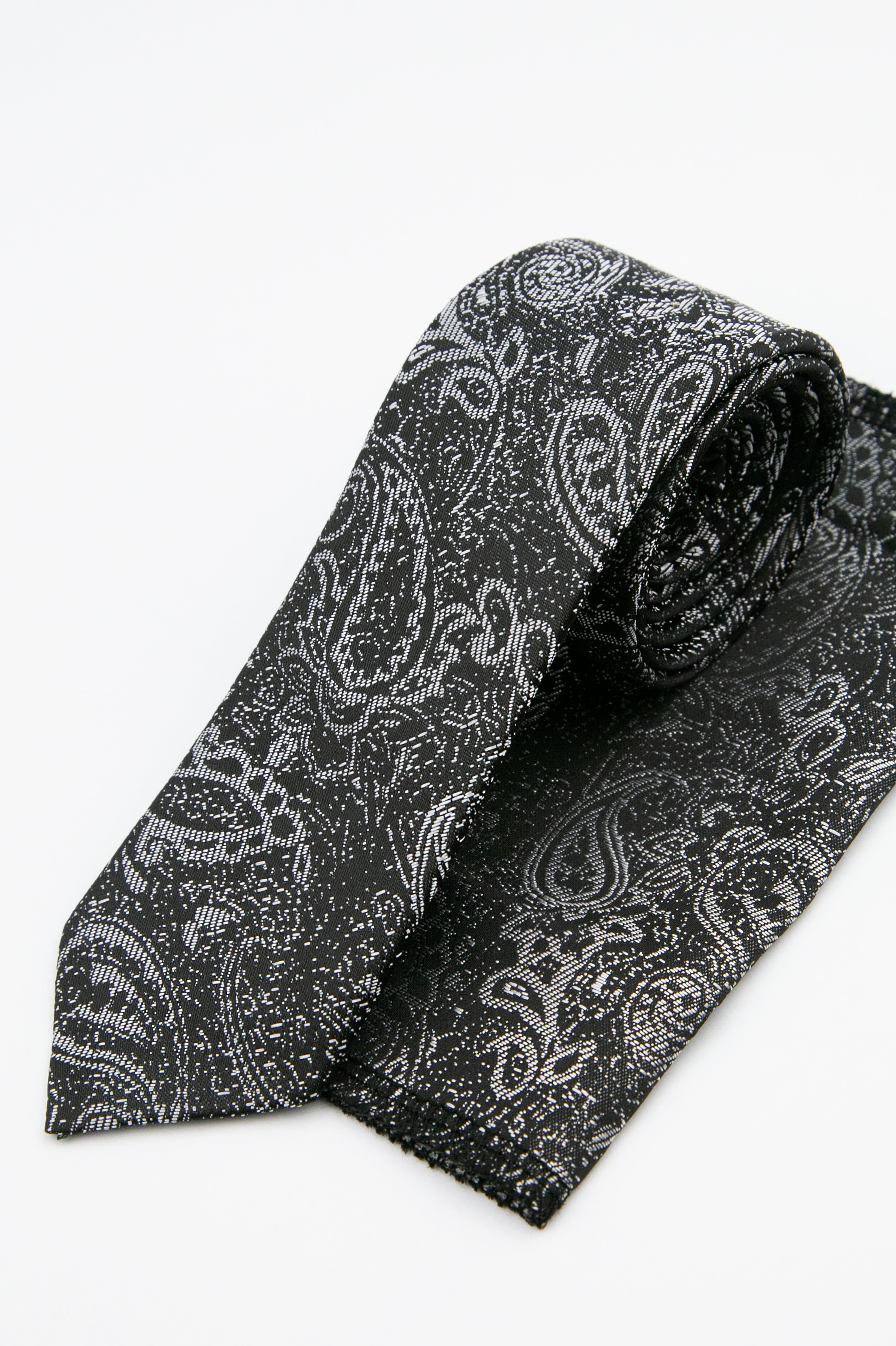 Boys’ Paisley Slim Tie & Pocket Square Set - Grey Set Picture