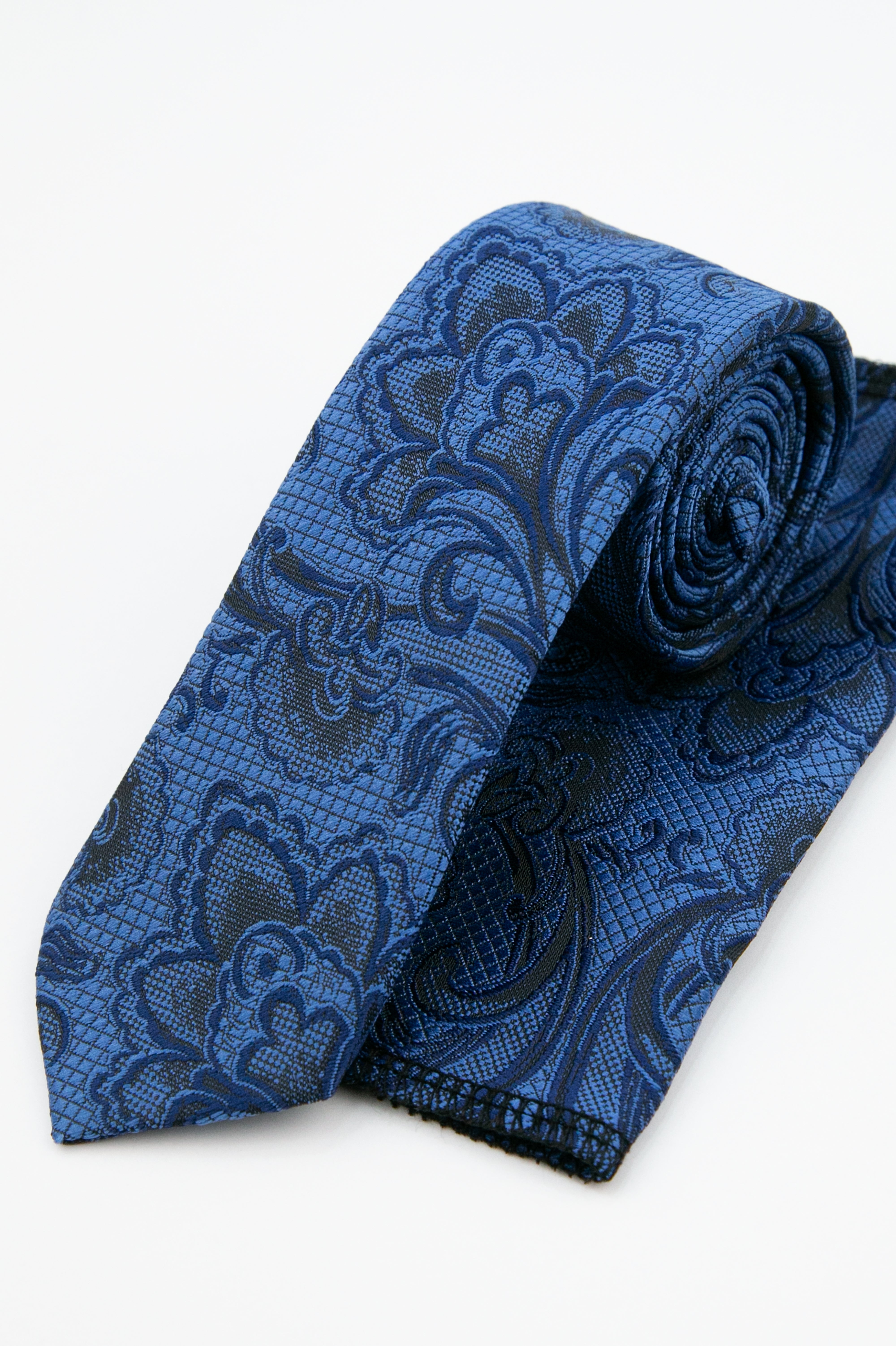 Boys’ Paisley Slim Tie & Pocket Square Set - Royal Blue Set Picture