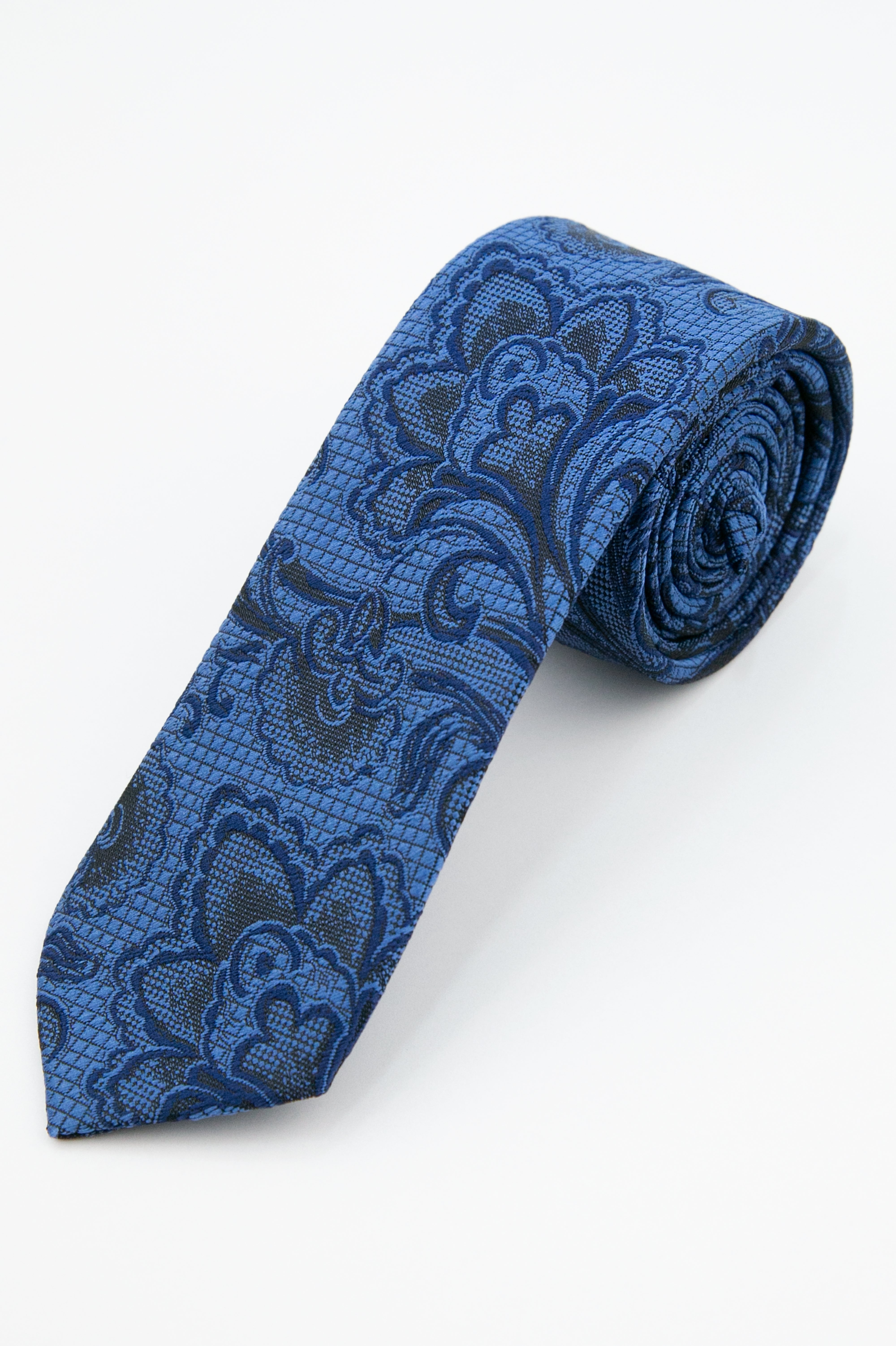 Boys’ Paisley Slim Tie & Pocket Square Set - Royal Blue Tie Picture