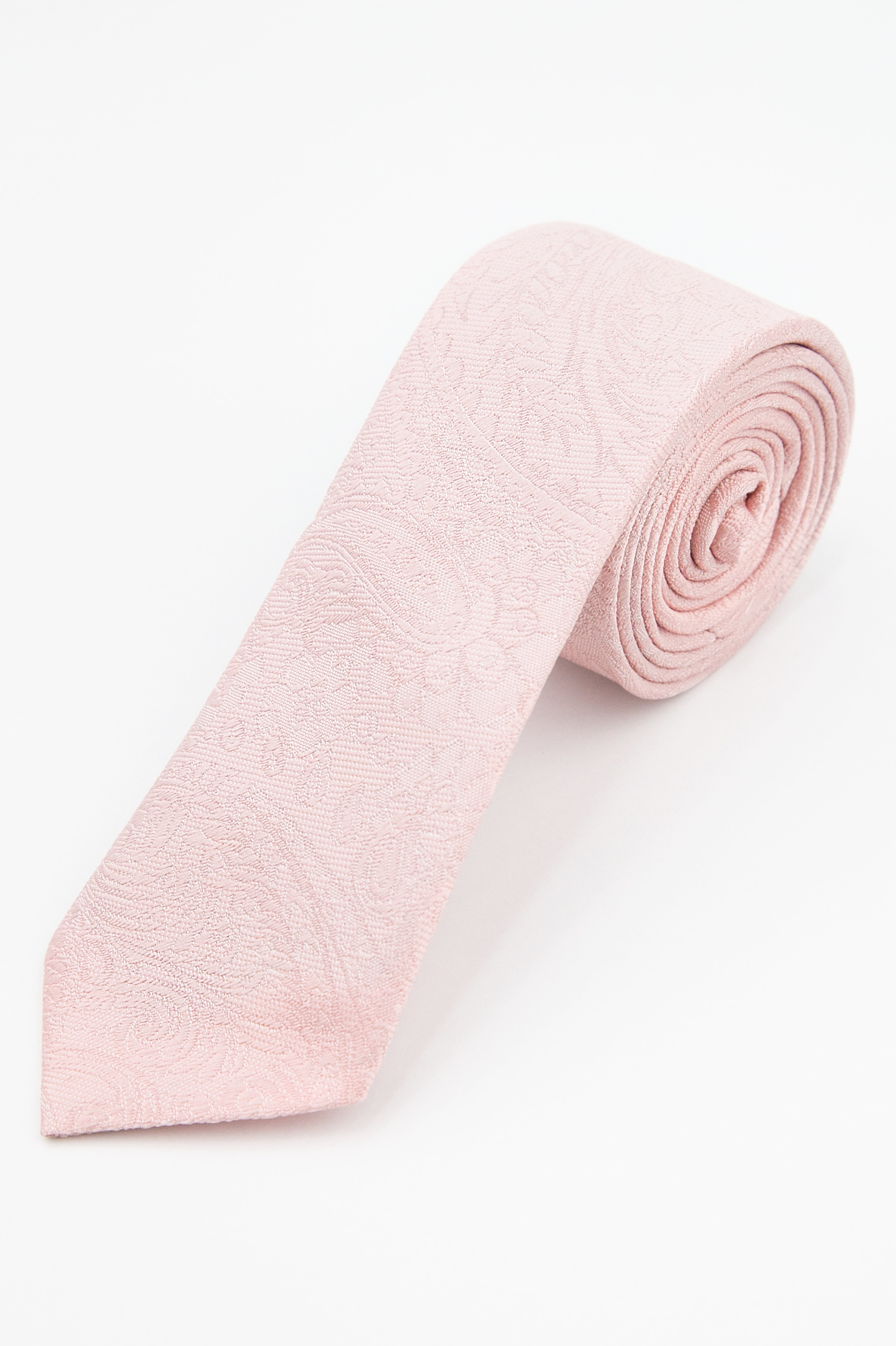 Boys’ Pastel Paisley Slim Tie & Pocket Square Set - Blush Pink Tie Picture