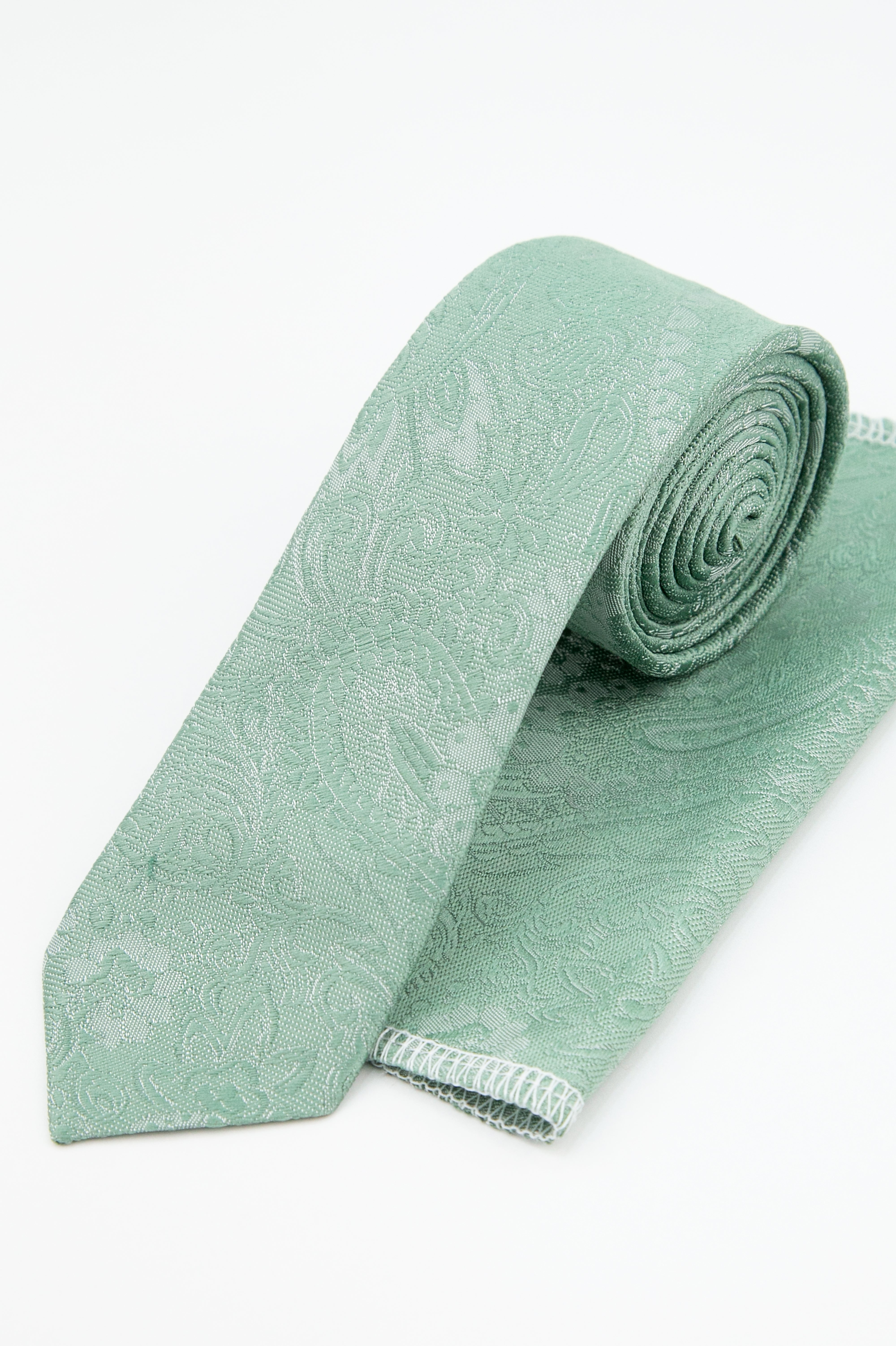 Boys’ Pastel Paisley Slim Tie & Pocket Square Set - Green Set Picture