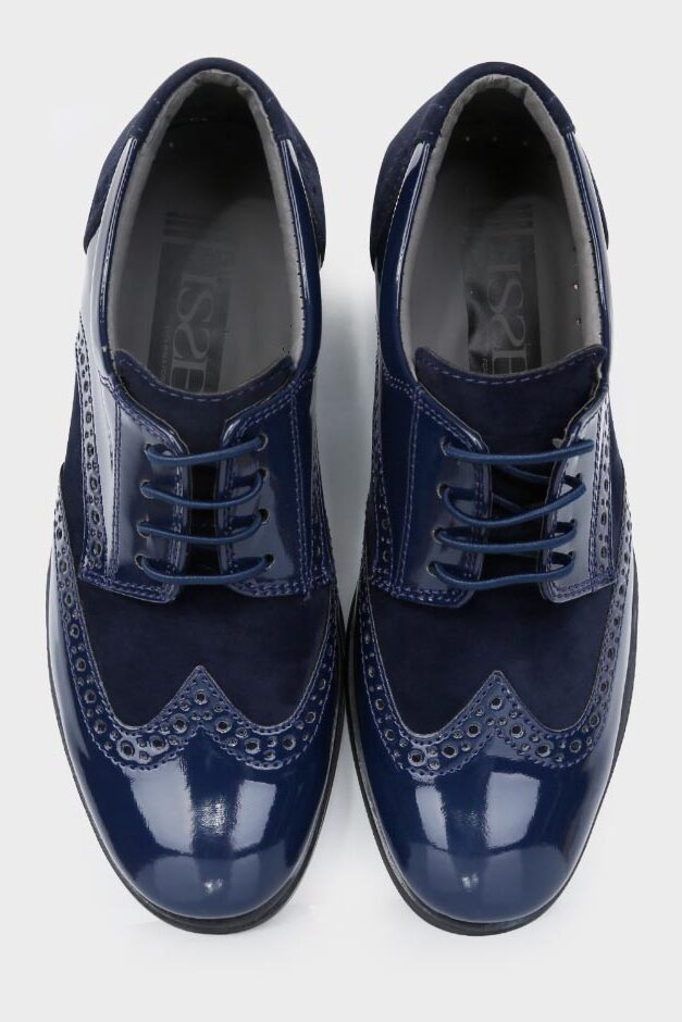 Jungen Lackleder & Wildleder Schnür-Brogue Derby Schuhe - Navyblau