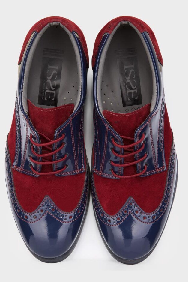 Jungen Lackleder & Wildleder Schnür-Brogue Derby Schuhe - Navyblau - Bordeaux