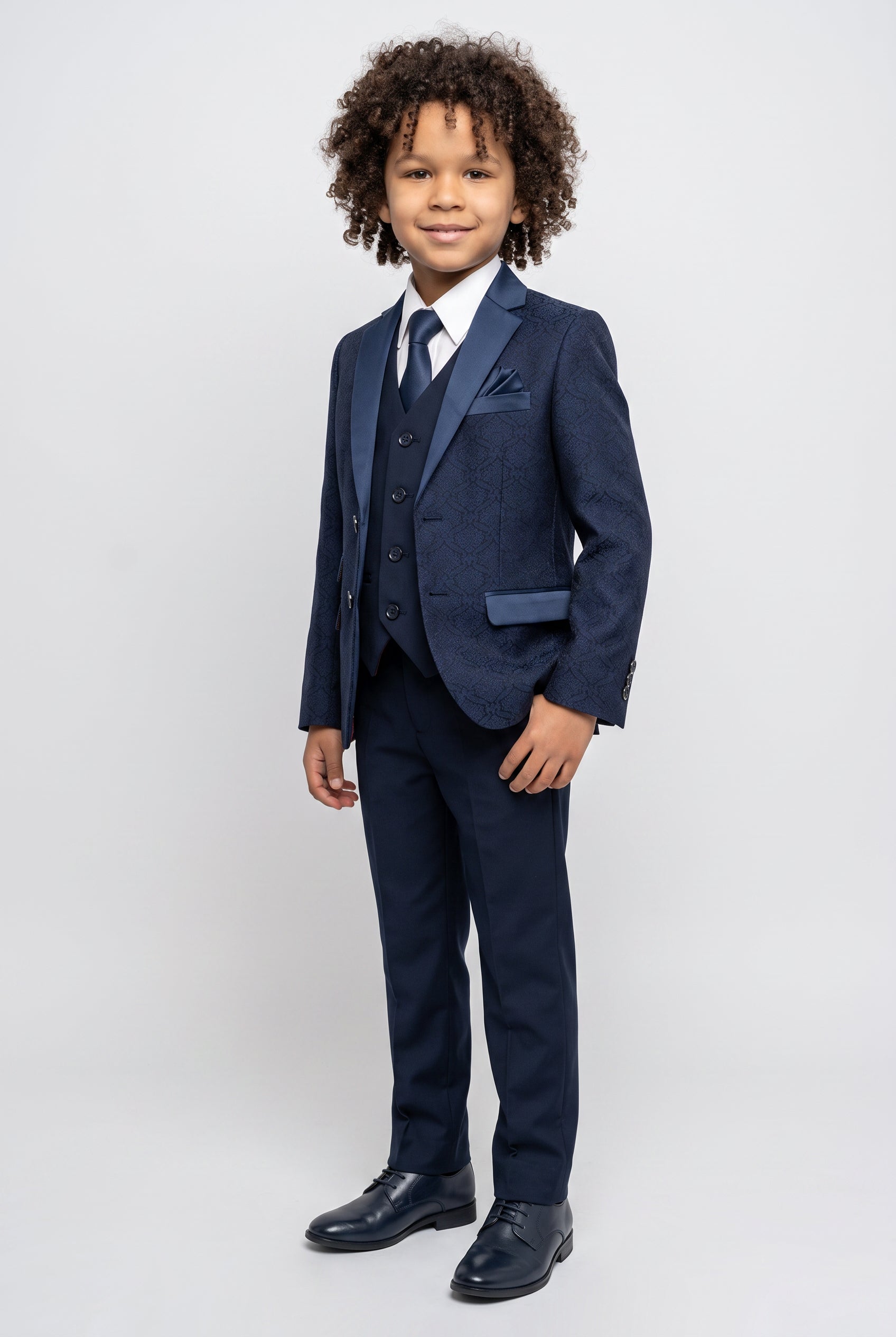 Jungen Gemustertes Navy Anzug - JACQUARD - Navyblau