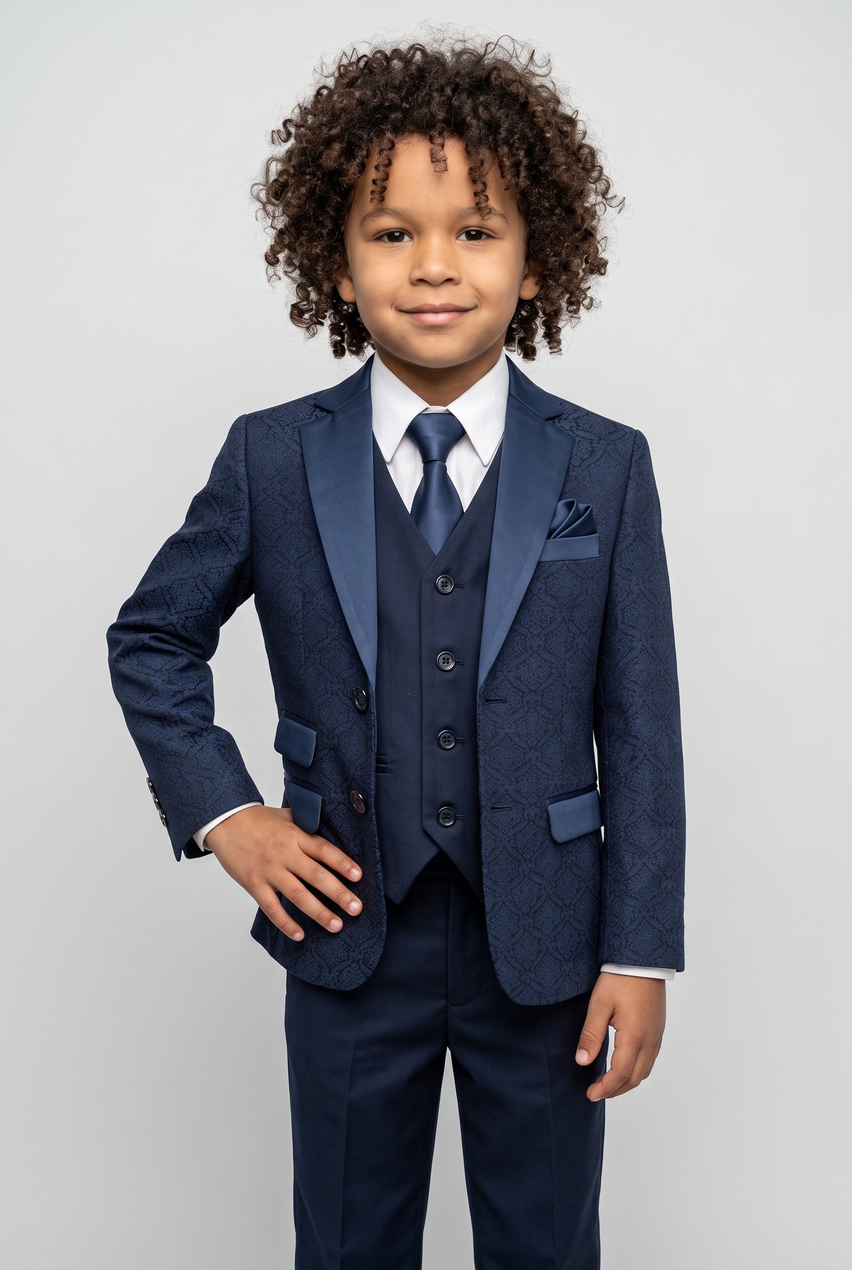 Jungen Gemustertes Navy Anzug - JACQUARD - Navyblau