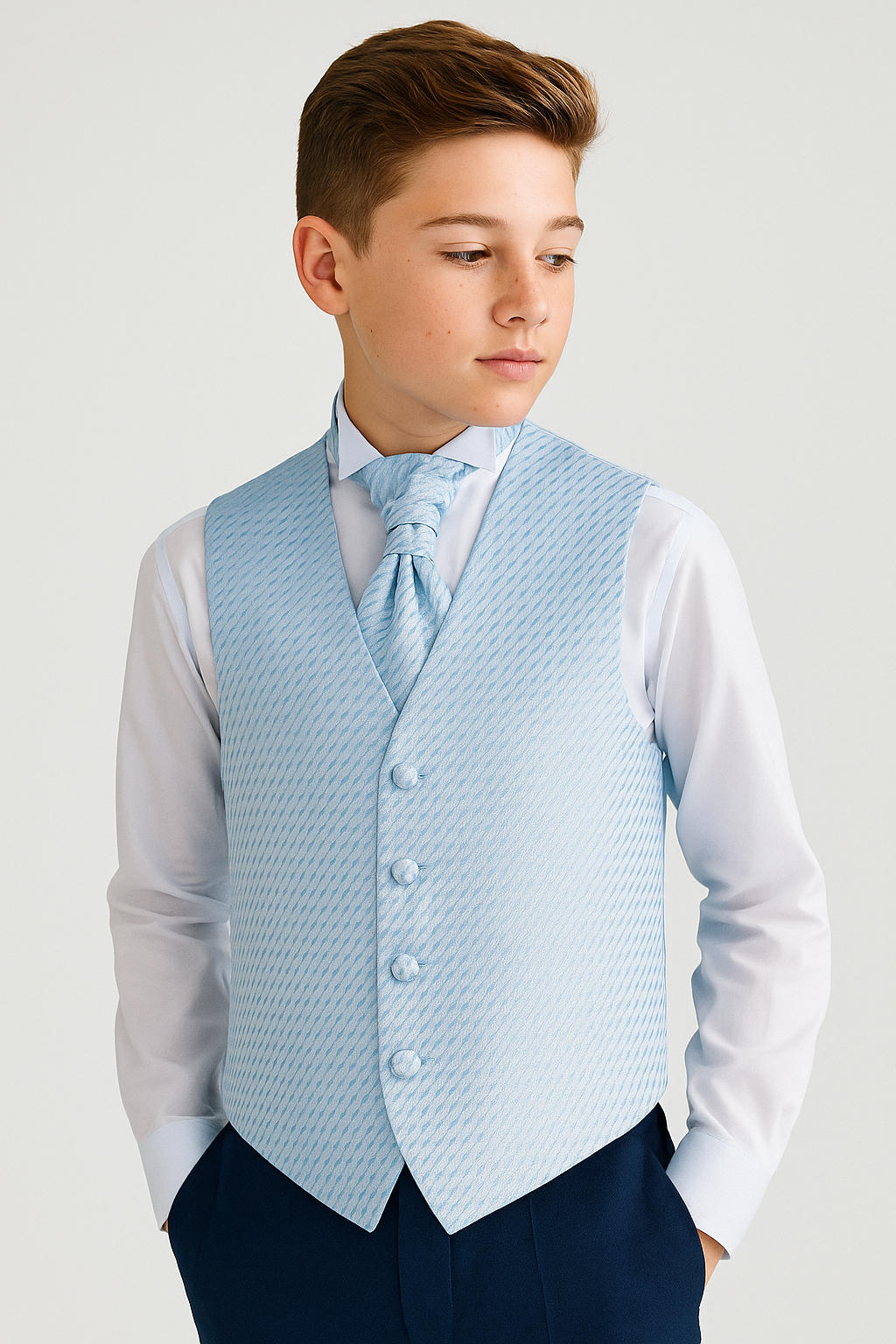 Jungen Gemusterte Weste Krawatte Taschentuch-Set - Babyblau