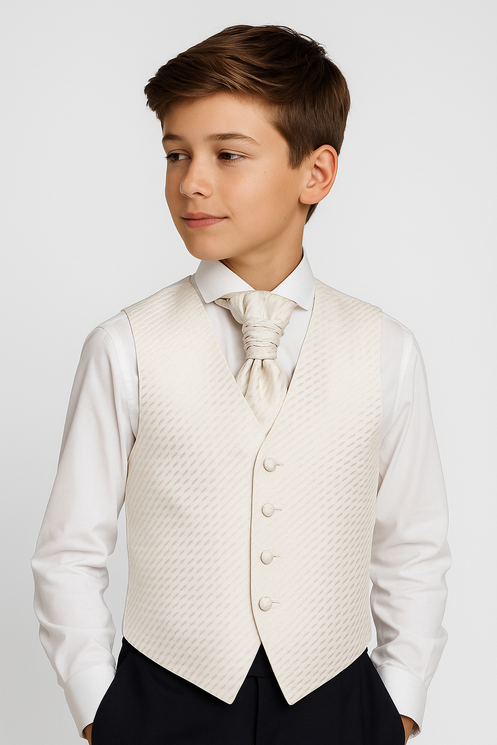 Jungen Gemusterte Weste Krawatte Taschentuch-Set - Creme - Elfenbein