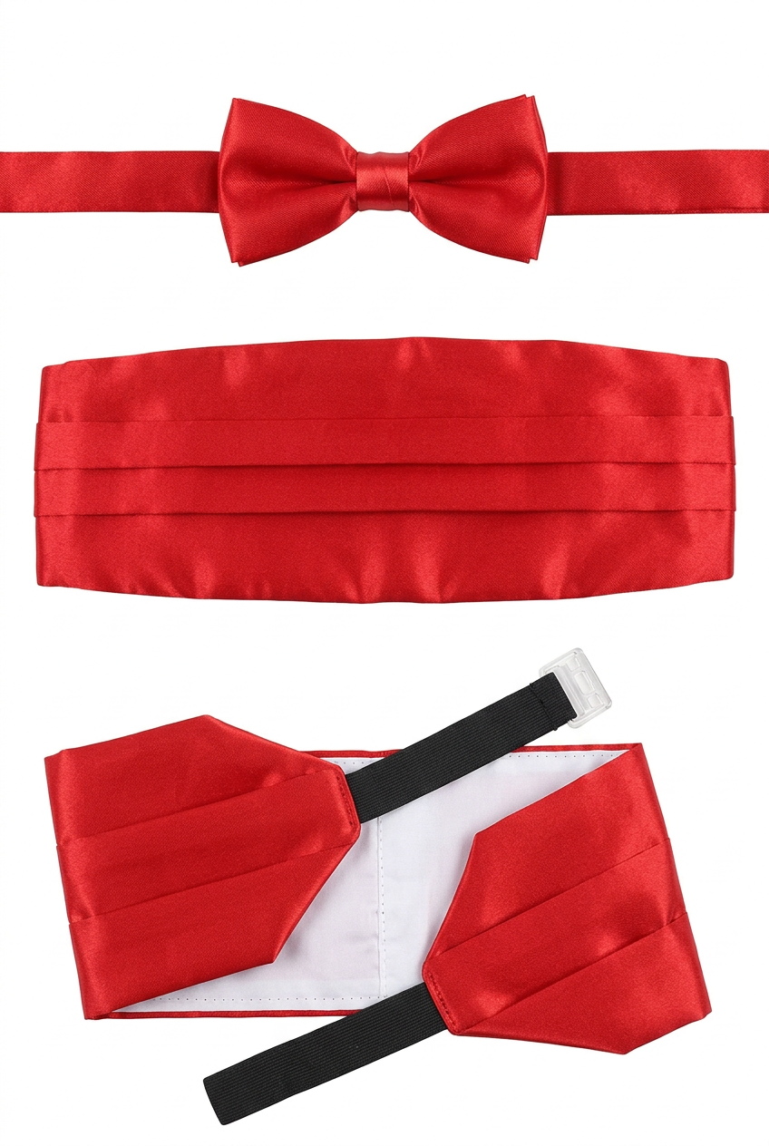 Jungen Satin Kummerbund- und Fliegen-Set – Rot