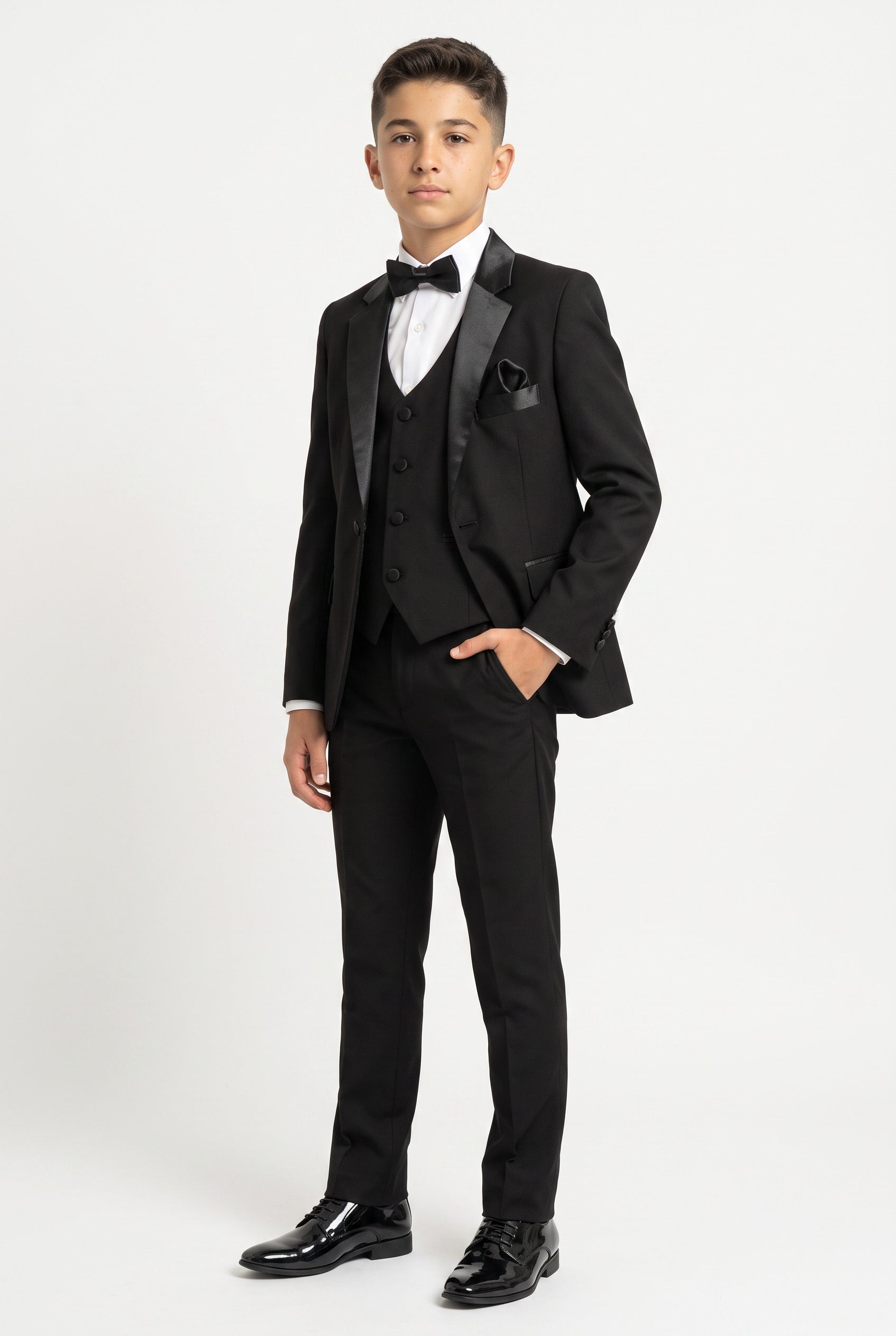 Costume smoking à revers brillants pour garçon - Noir