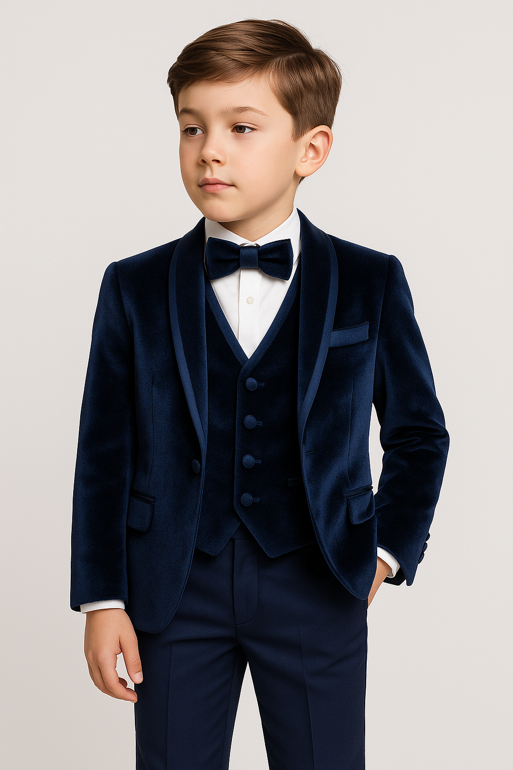 Jungen Glanzrevers Samt Smokinganzug - Marineblau