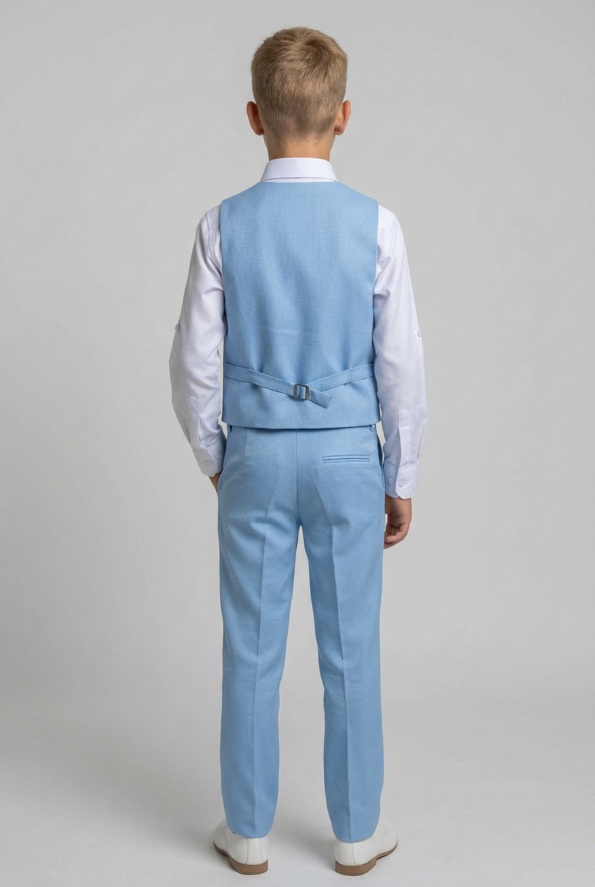 Jungen Slim Fit Strukturierte Weste Anzug Set, formelles Outfit - Baby Blau