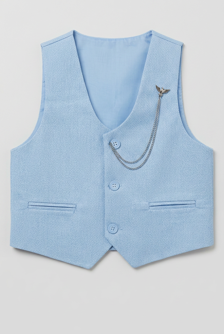Jungen Slim Fit Strukturierte Weste Anzug Set, formelles Outfit - Baby Blau