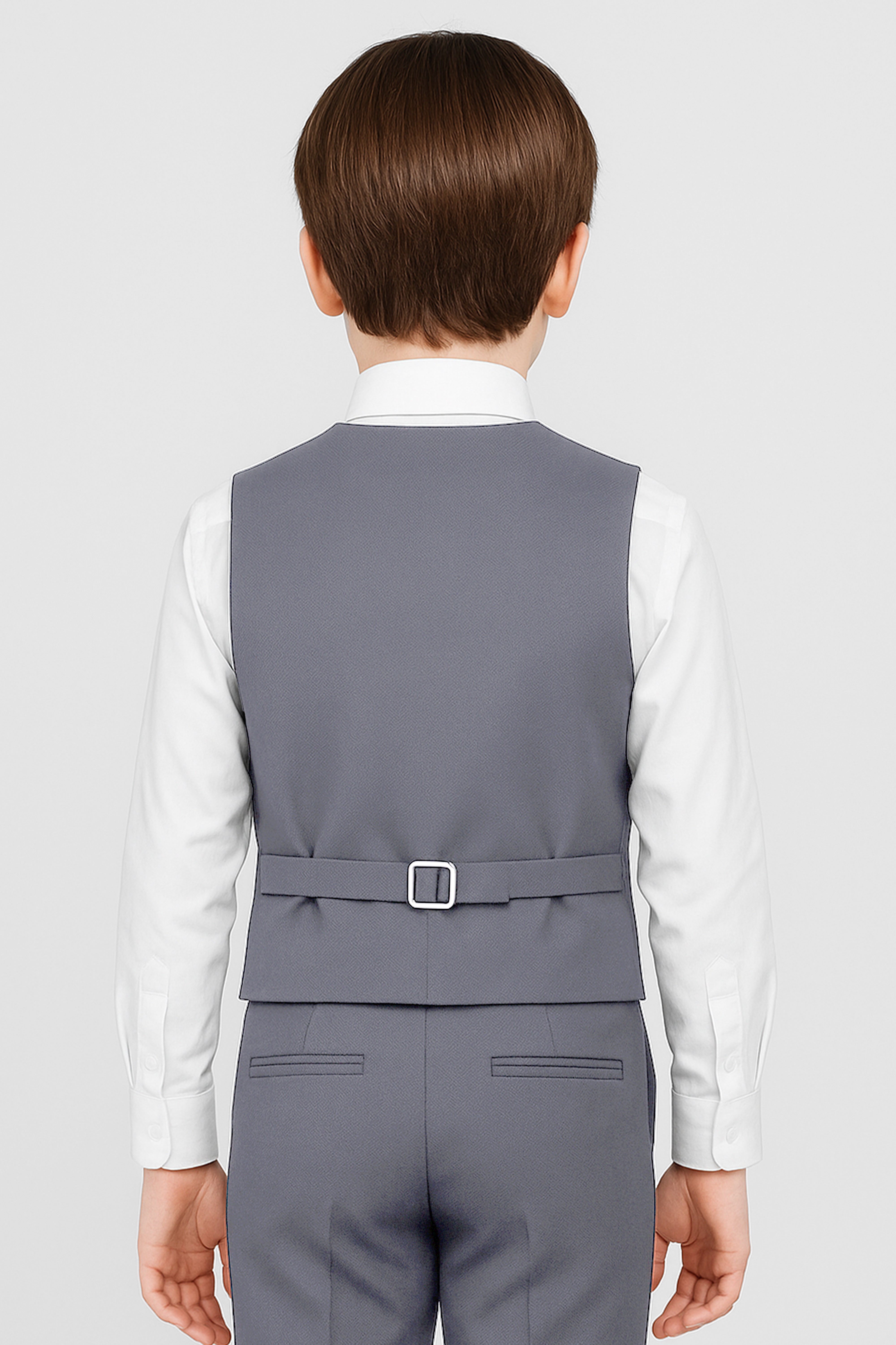 Boys' Slim Fit Textured Waistcoat Suit Set, Formal Outfit - Grey Back picture