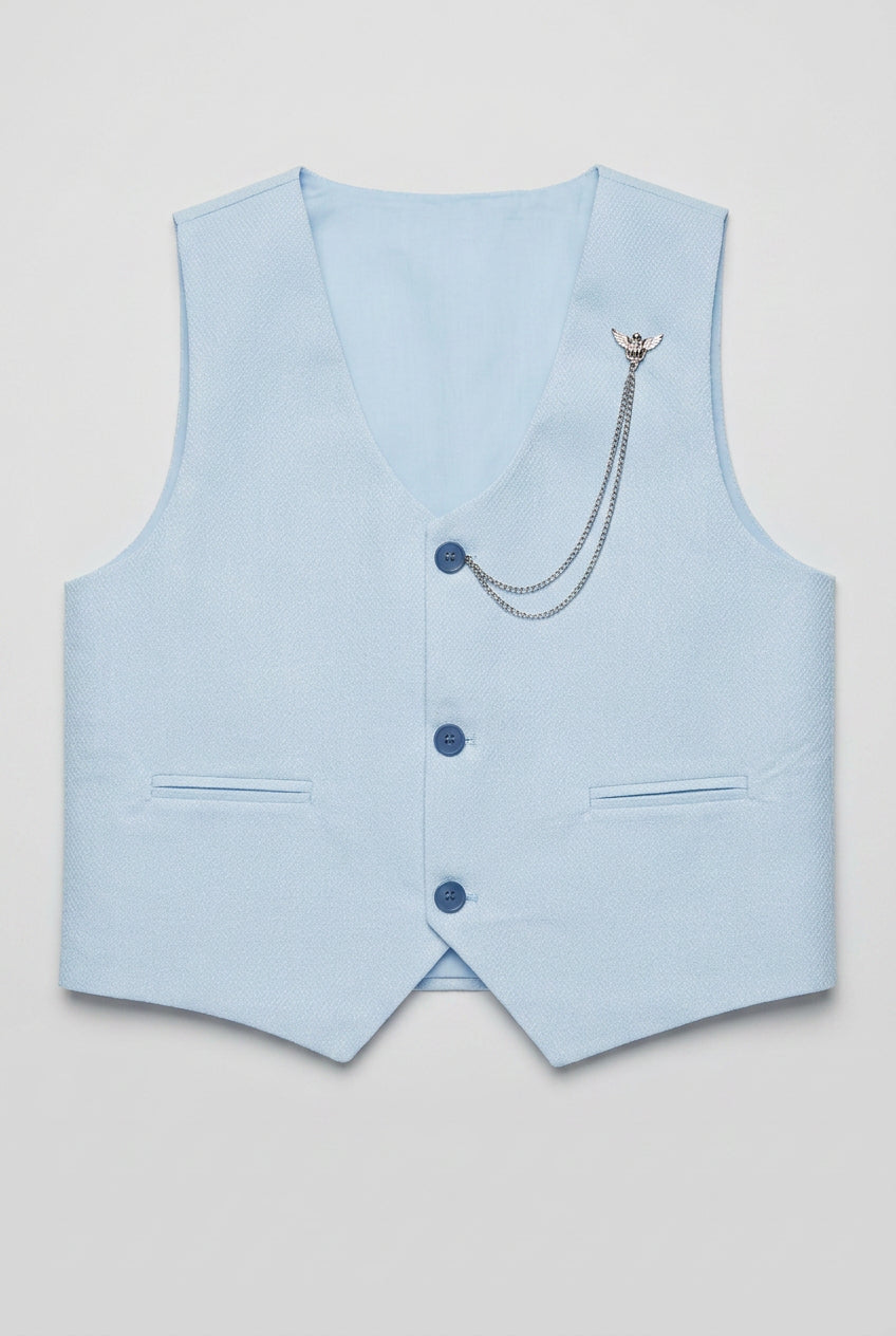 Jungen Slim Fit Strukturierte Weste Anzug Set, formelles Outfit - Hell Blau