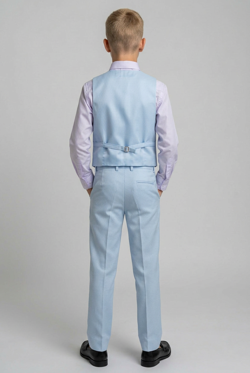 Jungen Slim Fit Strukturierte Weste Anzug Set, formelles Outfit - Hell Blau