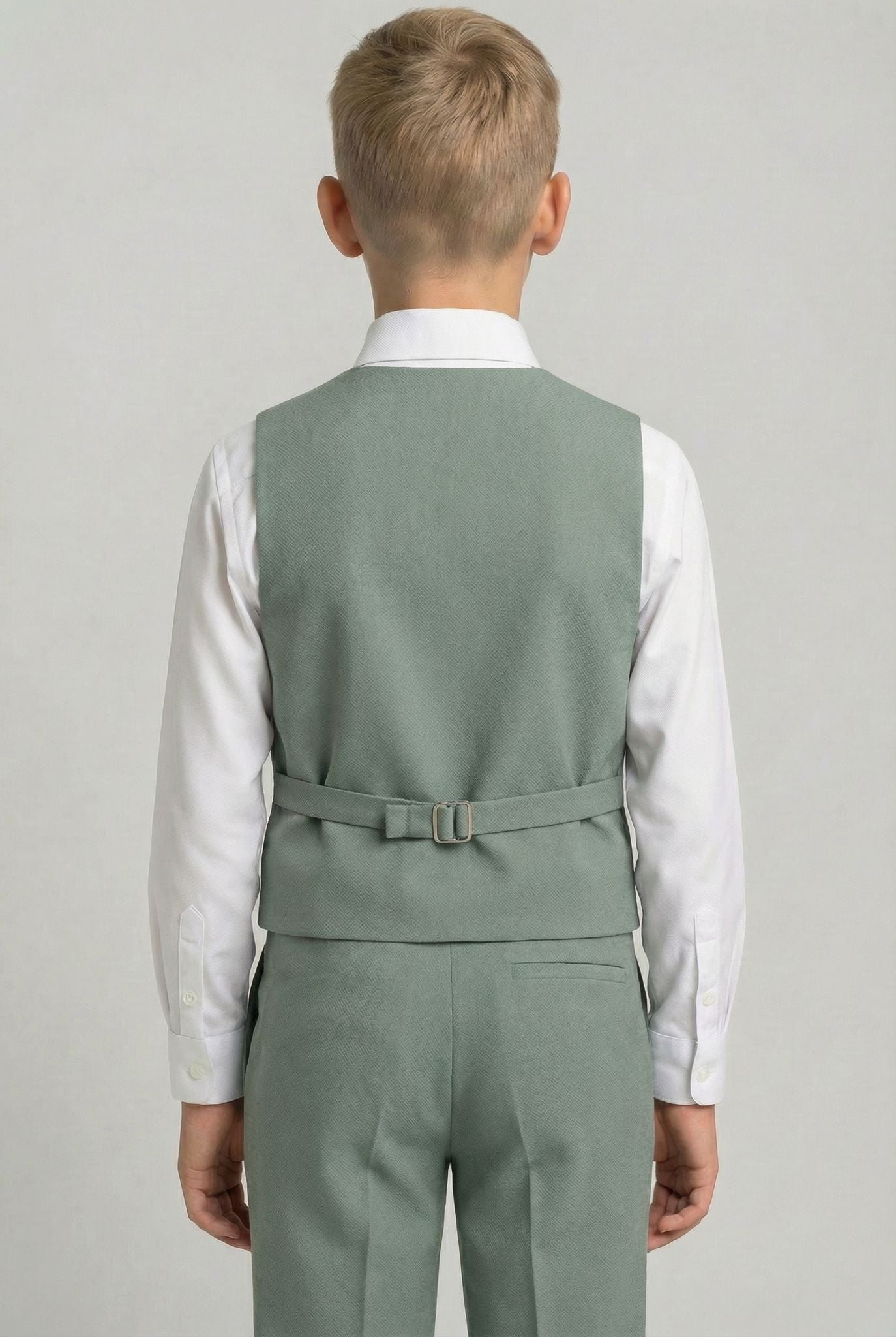 Boys' Slim Fit Textured Waistcoat Suit Set, Formal Outfit -  Sage Green.