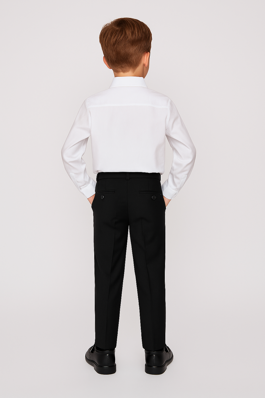 Boys Slim Fit Black Formal Trousers - Black Back Picture