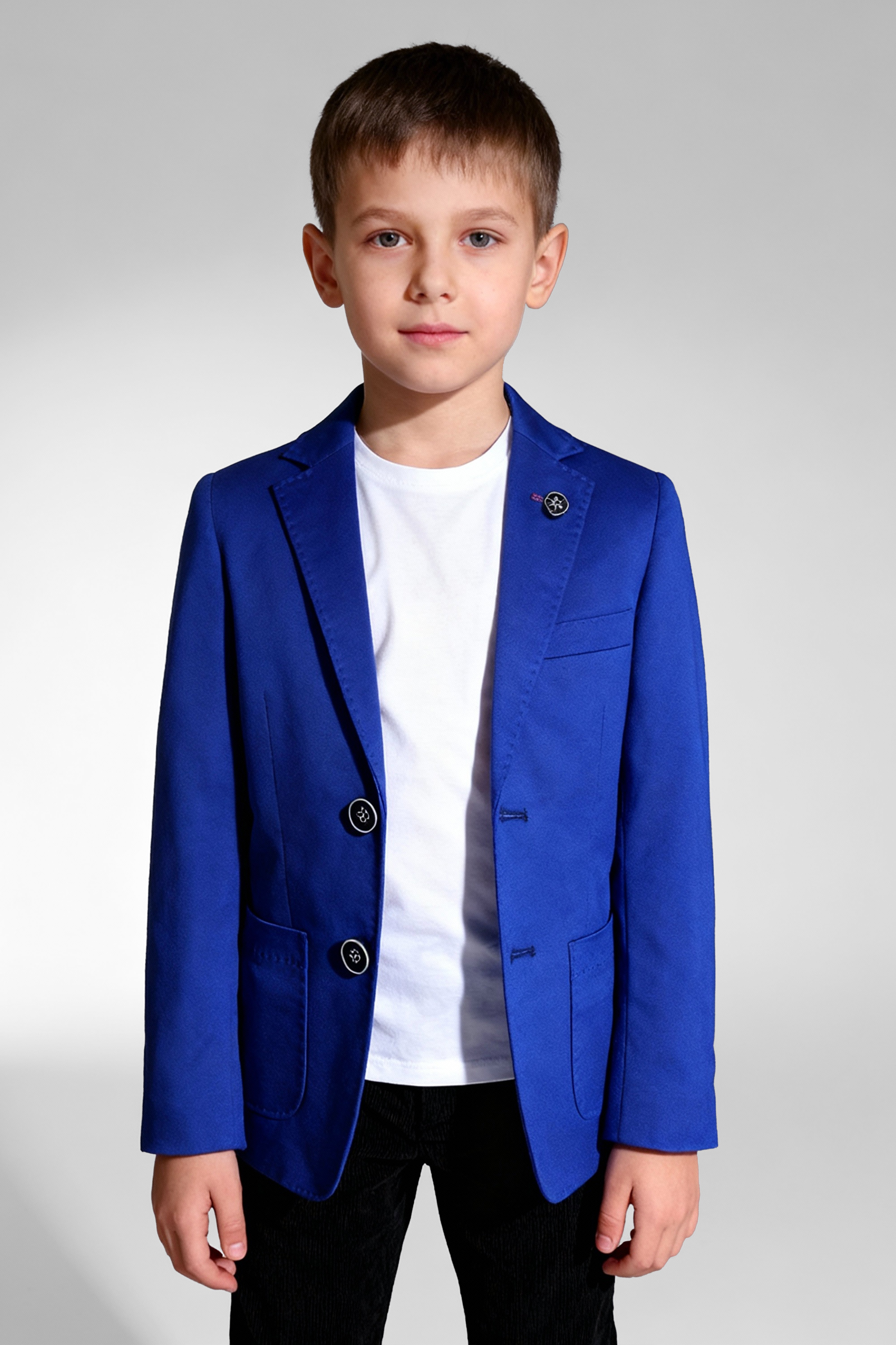 Boys Slim Fit Cotton Blazer - Royal Blue Model Picture