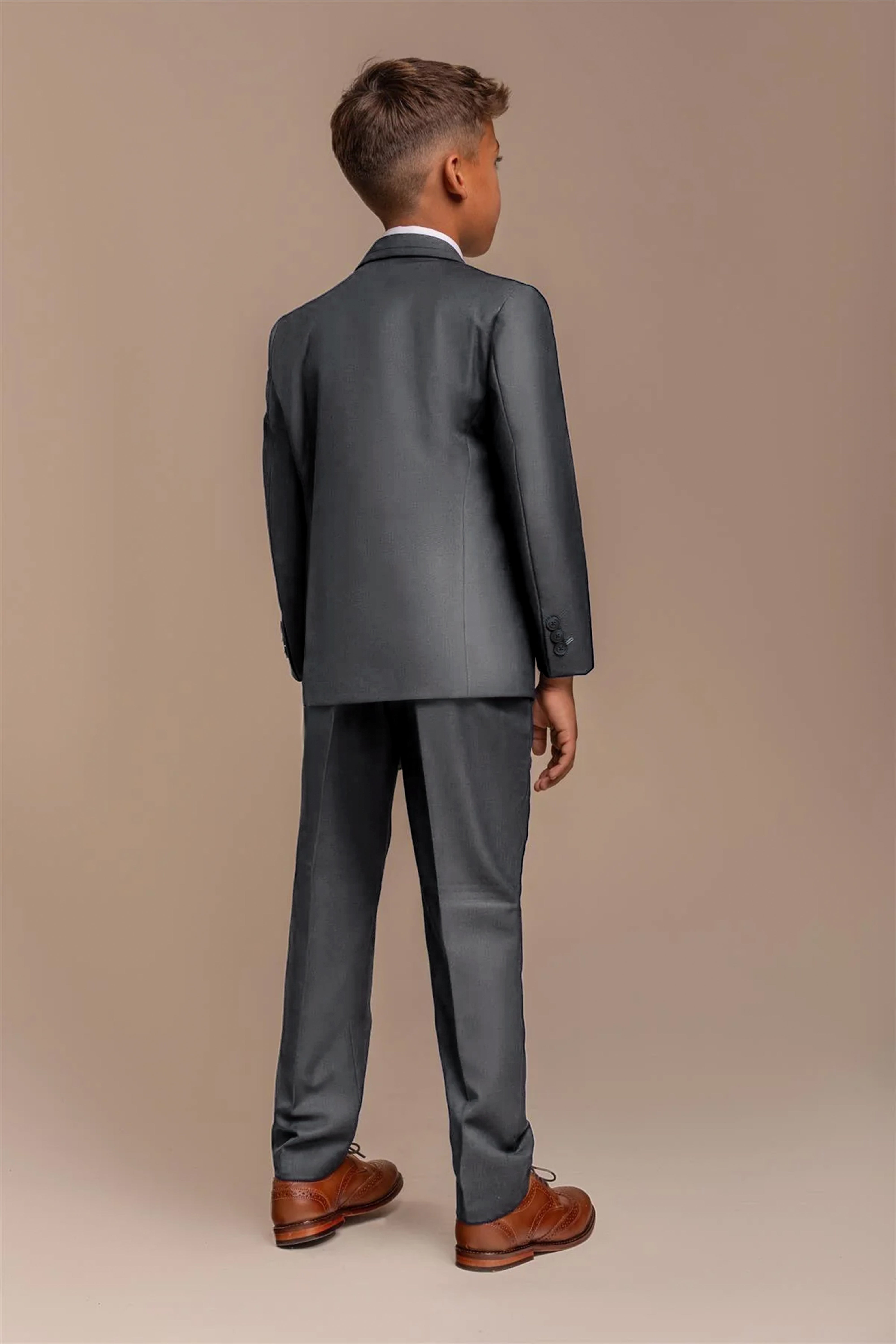 Boys Slim Fit Dark Grey Suit - VERONA - Charcoal Grey Model Back Picture