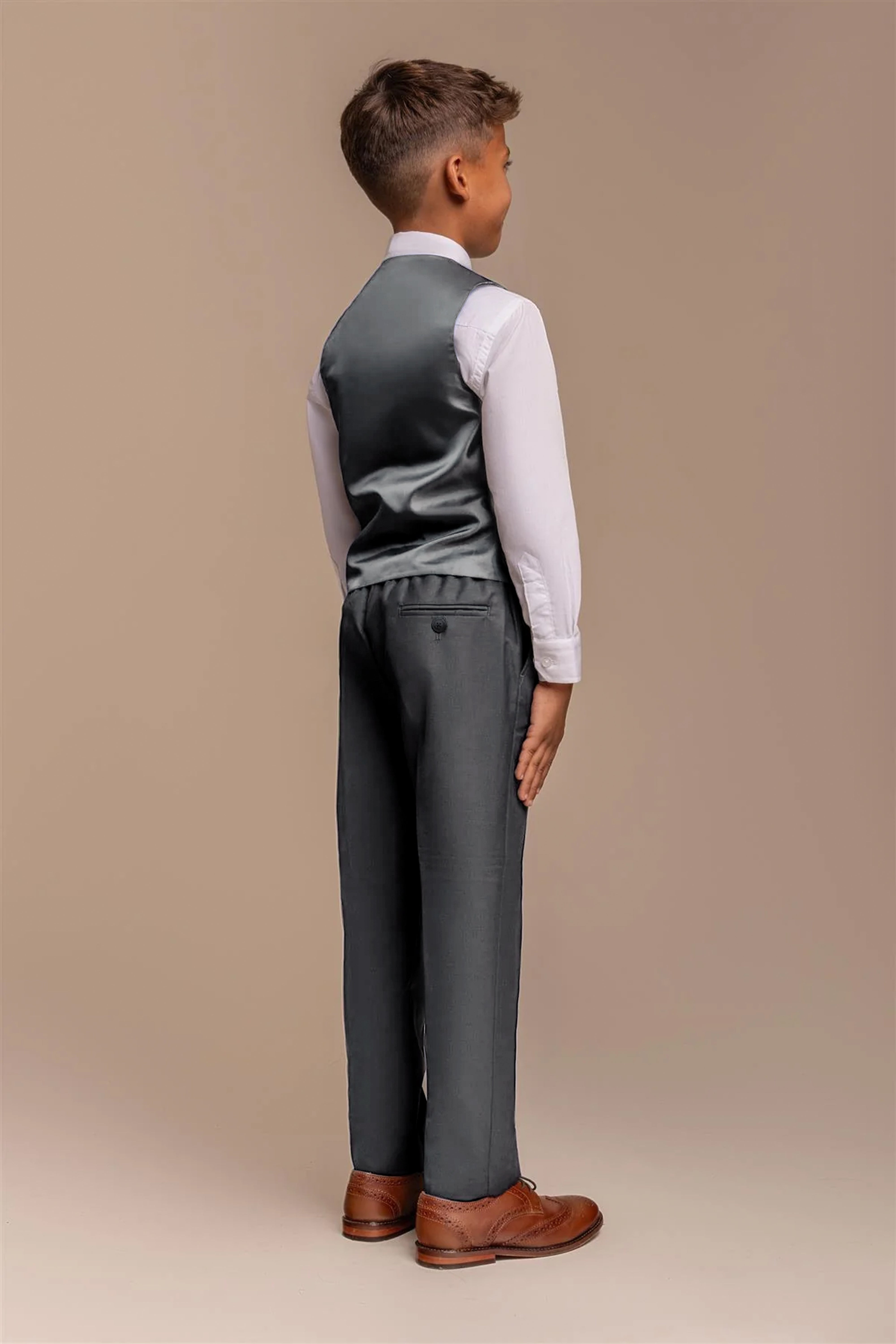Boys Slim Fit Dark Grey Suit - VERONA - Charcoal Grey Waistcoat Back Picture