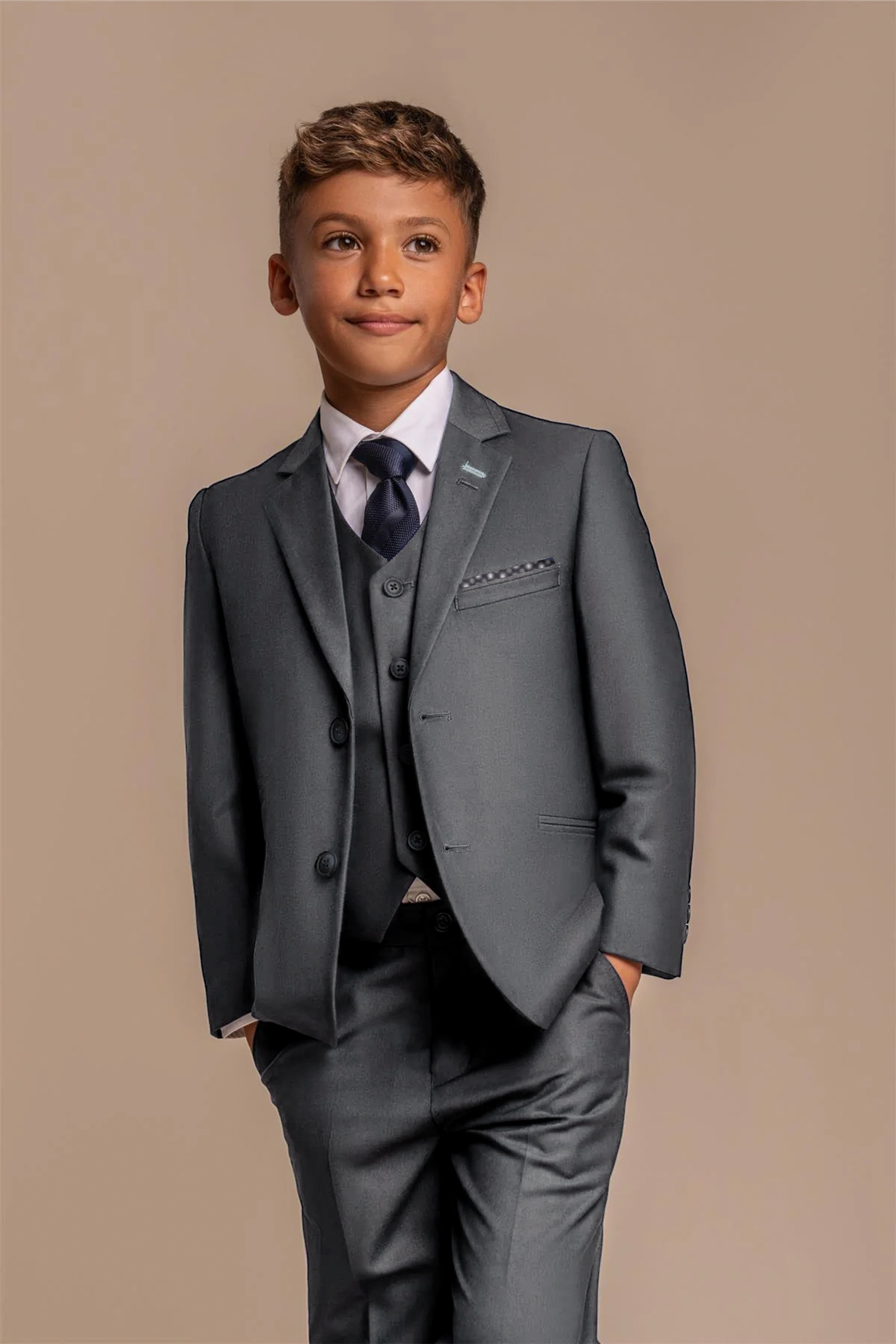 Boys Slim Fit Dark Grey Suit - VERONA - Charcoal Grey Model Picture