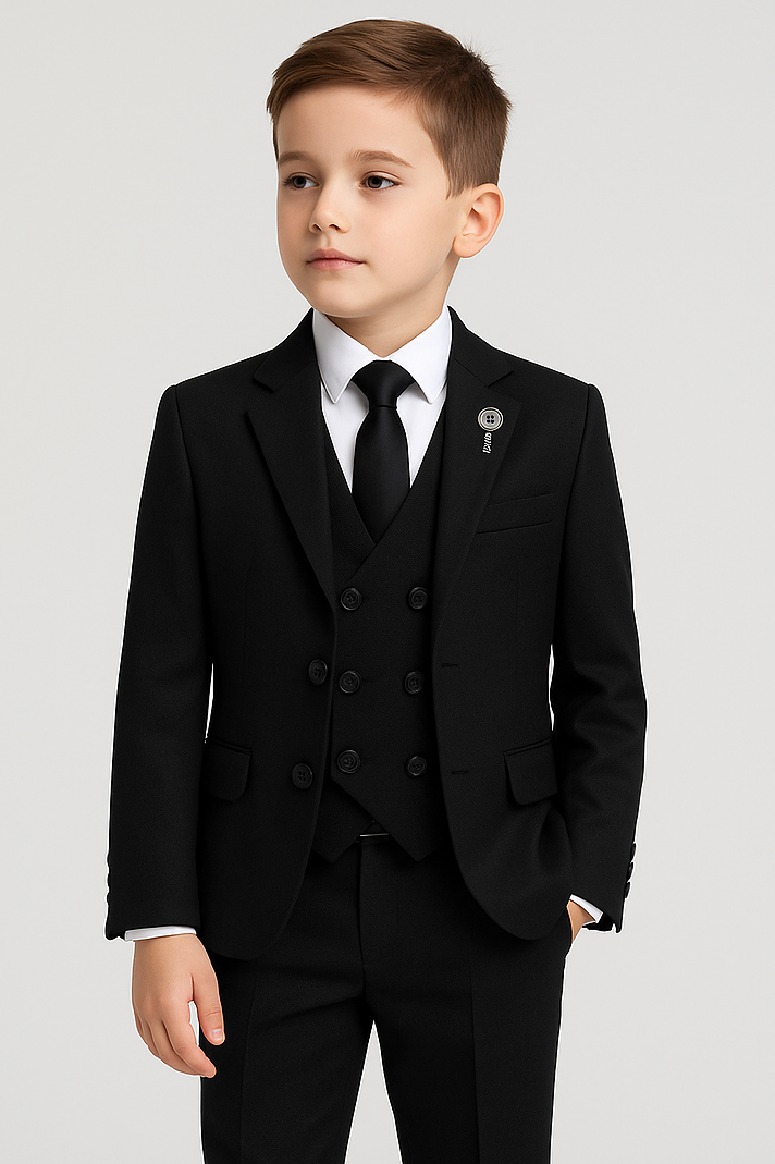 Boys Slim Fit Formal Suit - Black Front Picture