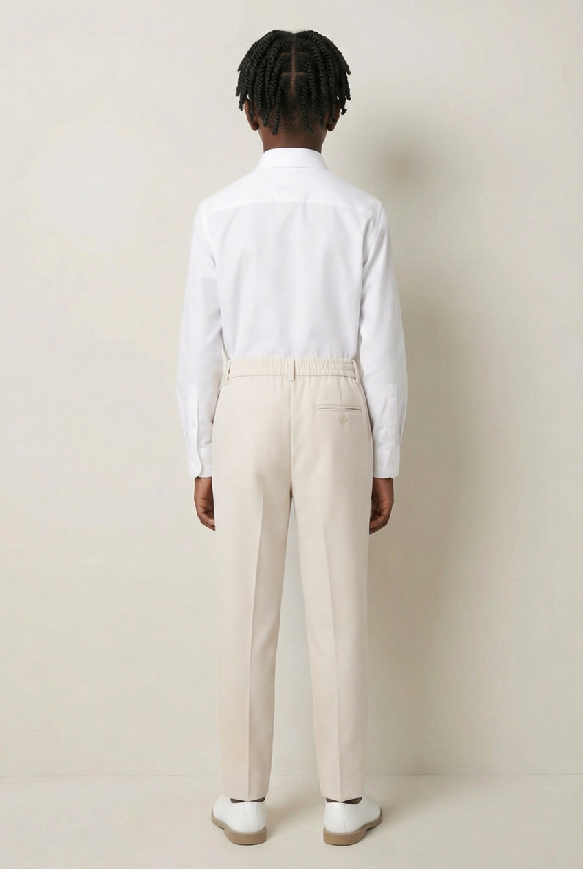 Pantalones formales ajustados para niños con cintura ajustable - Marfil