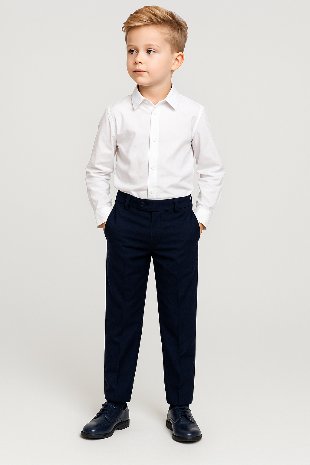 Boys Slim Fit Navy Formal Trousers - Navy Blue Model Picture