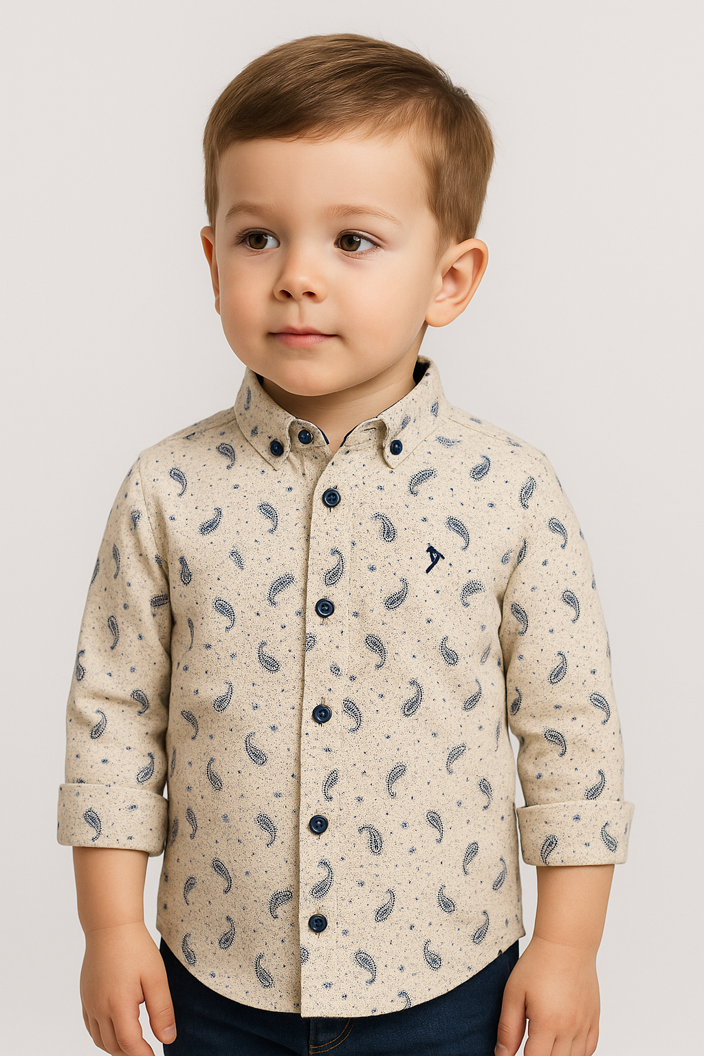 Chemise Décontractée à Motifs Paisley Slim Fit pour Garçons - Beige