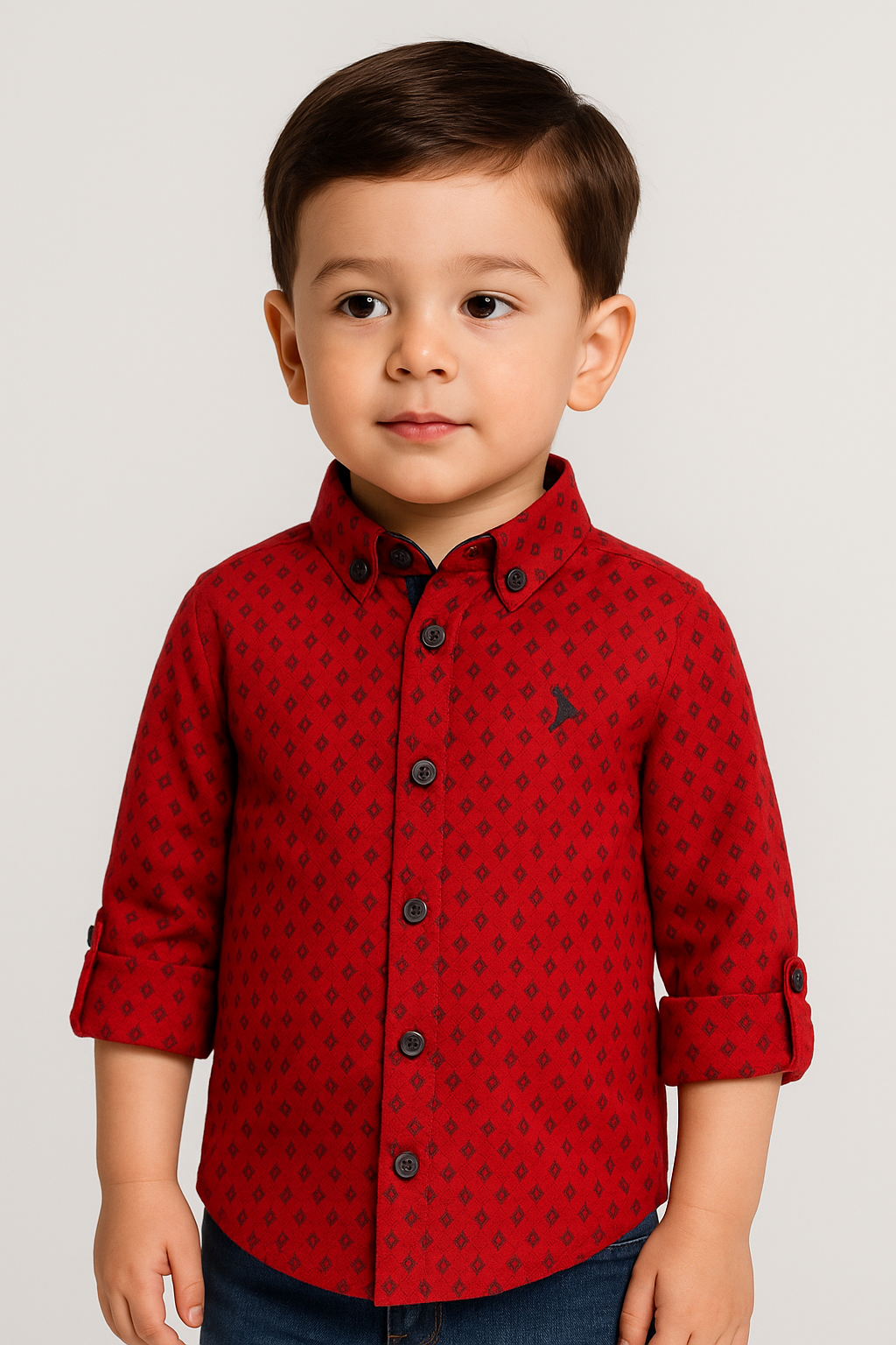 Jungen Slim Fit Gemustertes Modehemd - Rot