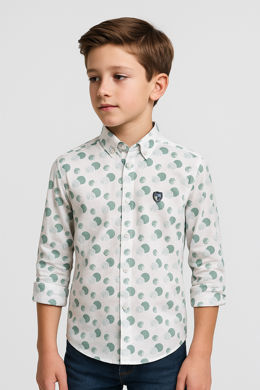 Jungen Slim Fit Gemustertes Druckcasualhemd - Grün - Weiß