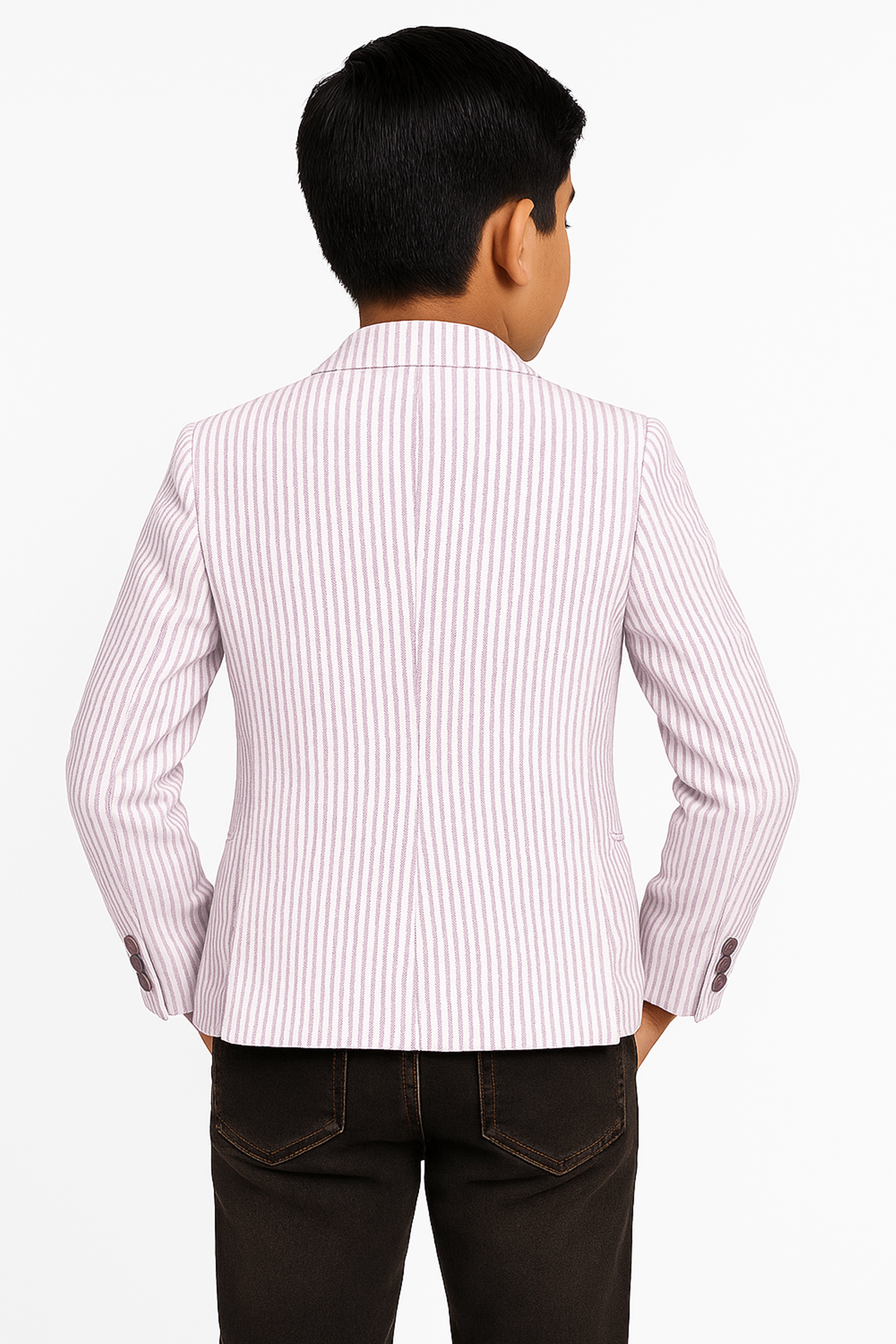 Boys Slim Fit Pinstripe Boating Blazer - Burgundy Back Picture