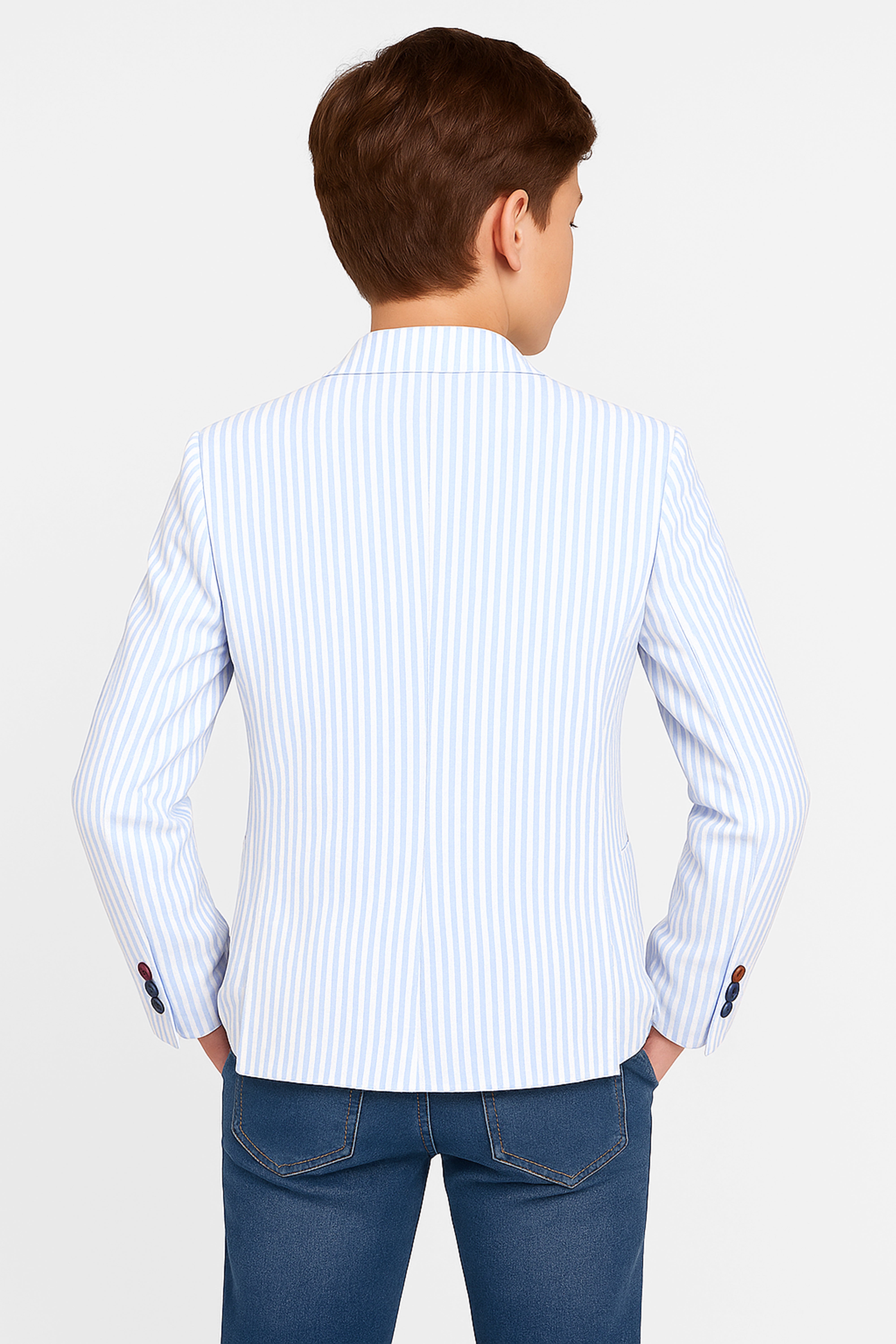 Boys Slim Fit Pinstripe Boating Blazer - Sky Blue Back Picture