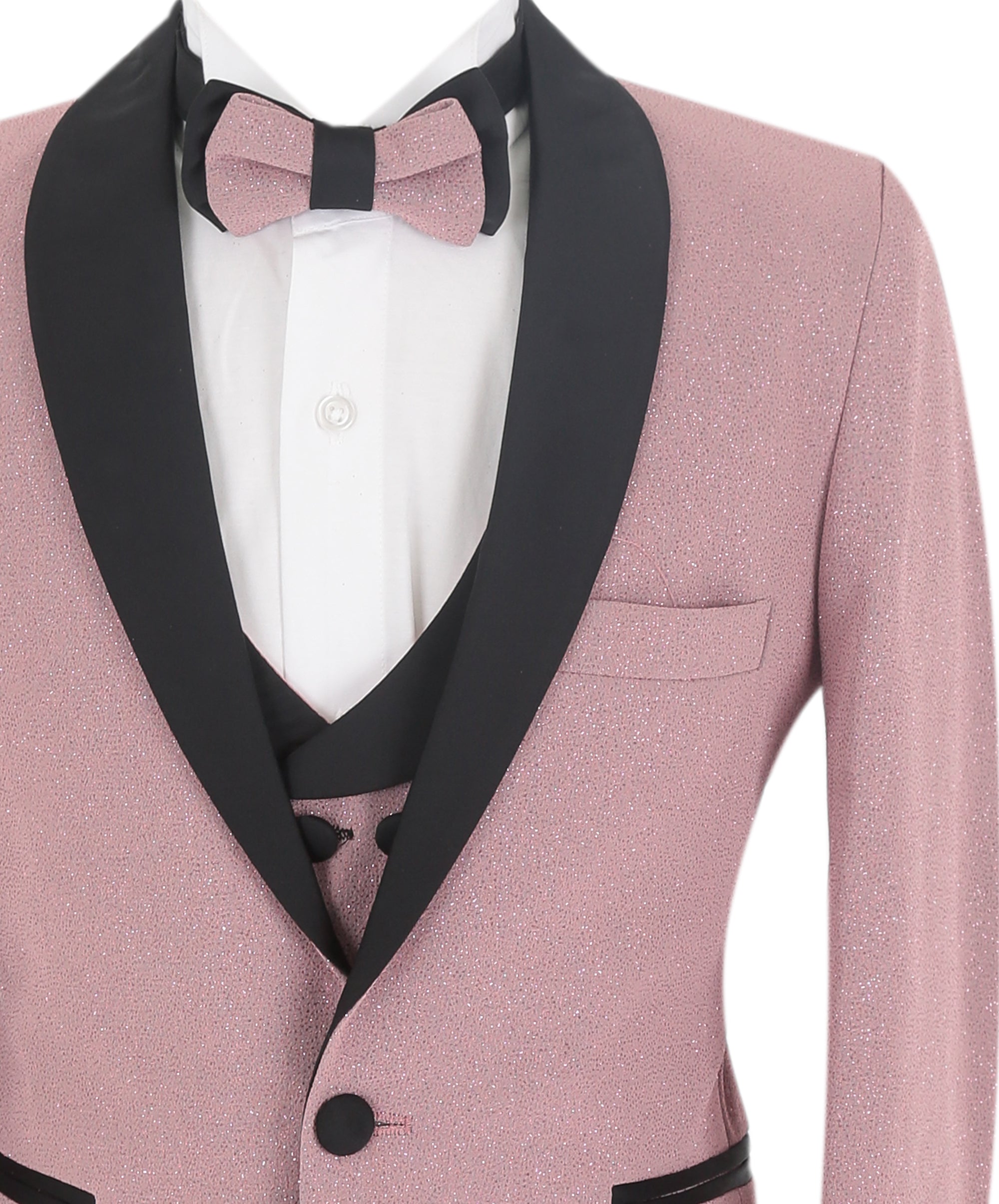 Boys Slim Fit Shimmer Tuxedo Suit - Blush Pink Detail Picture