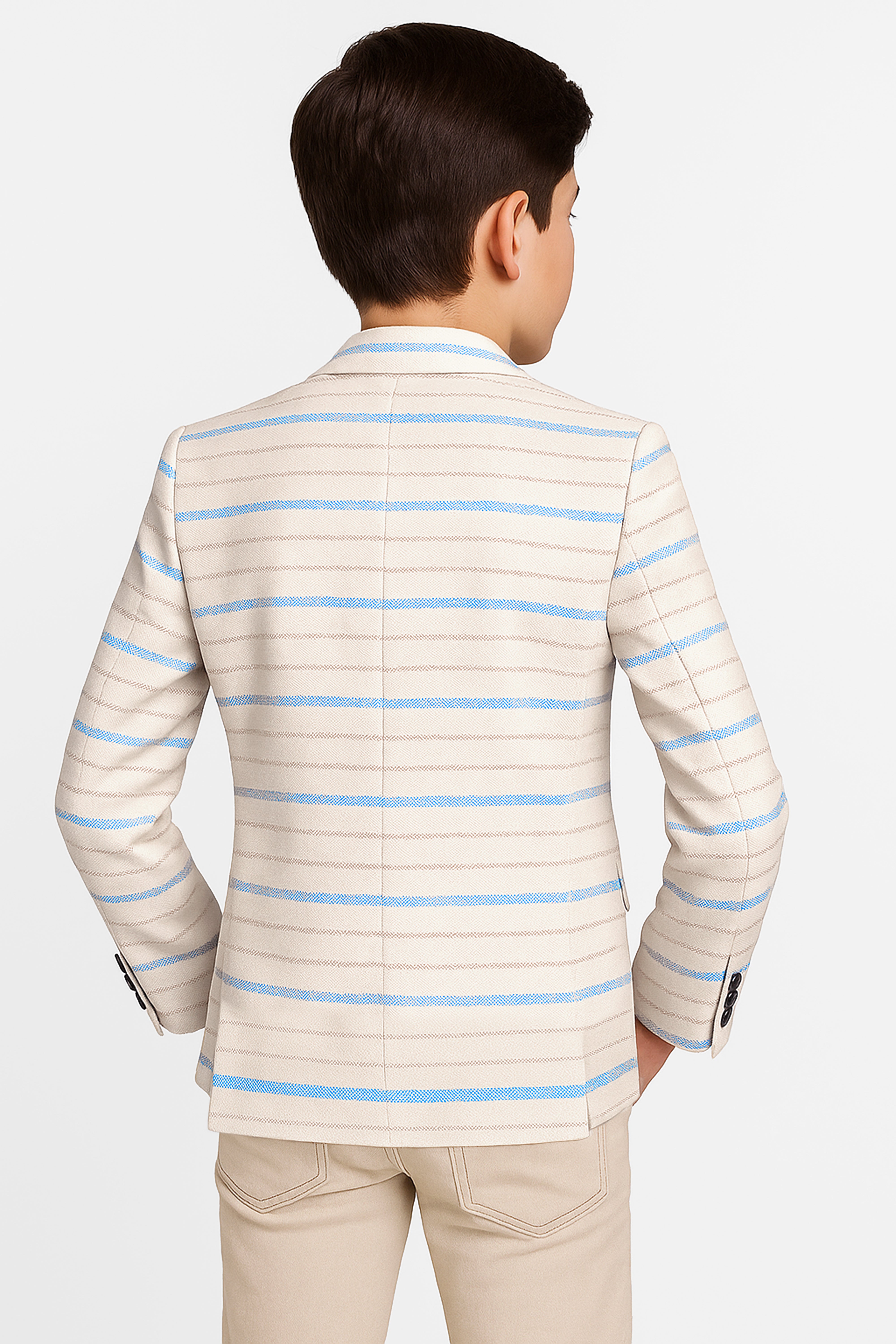 Boys Slim Fit Striped Blazer - Beige - Blue Back Picture