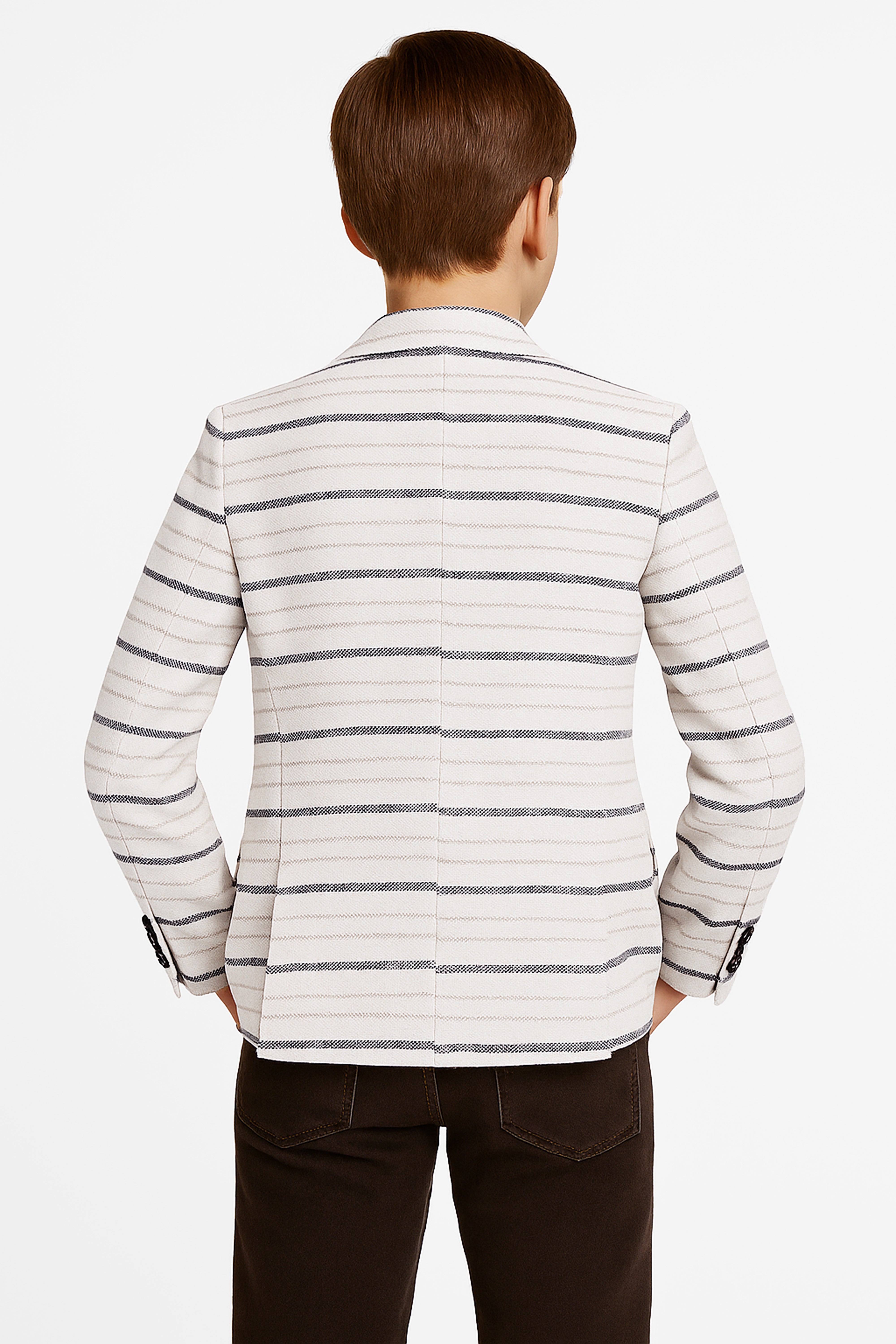 Boys Slim Fit Striped Blazer - Beige - Navy Blue Back Picture