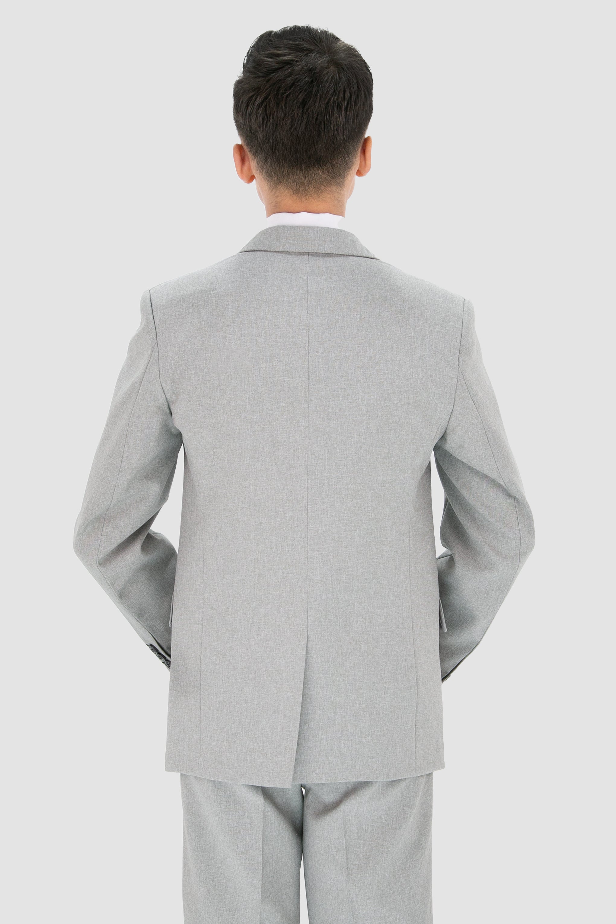 Boys Slim Fit Textured 8-Piece Formal Suit Set - Light Grey Jacket Back Picture