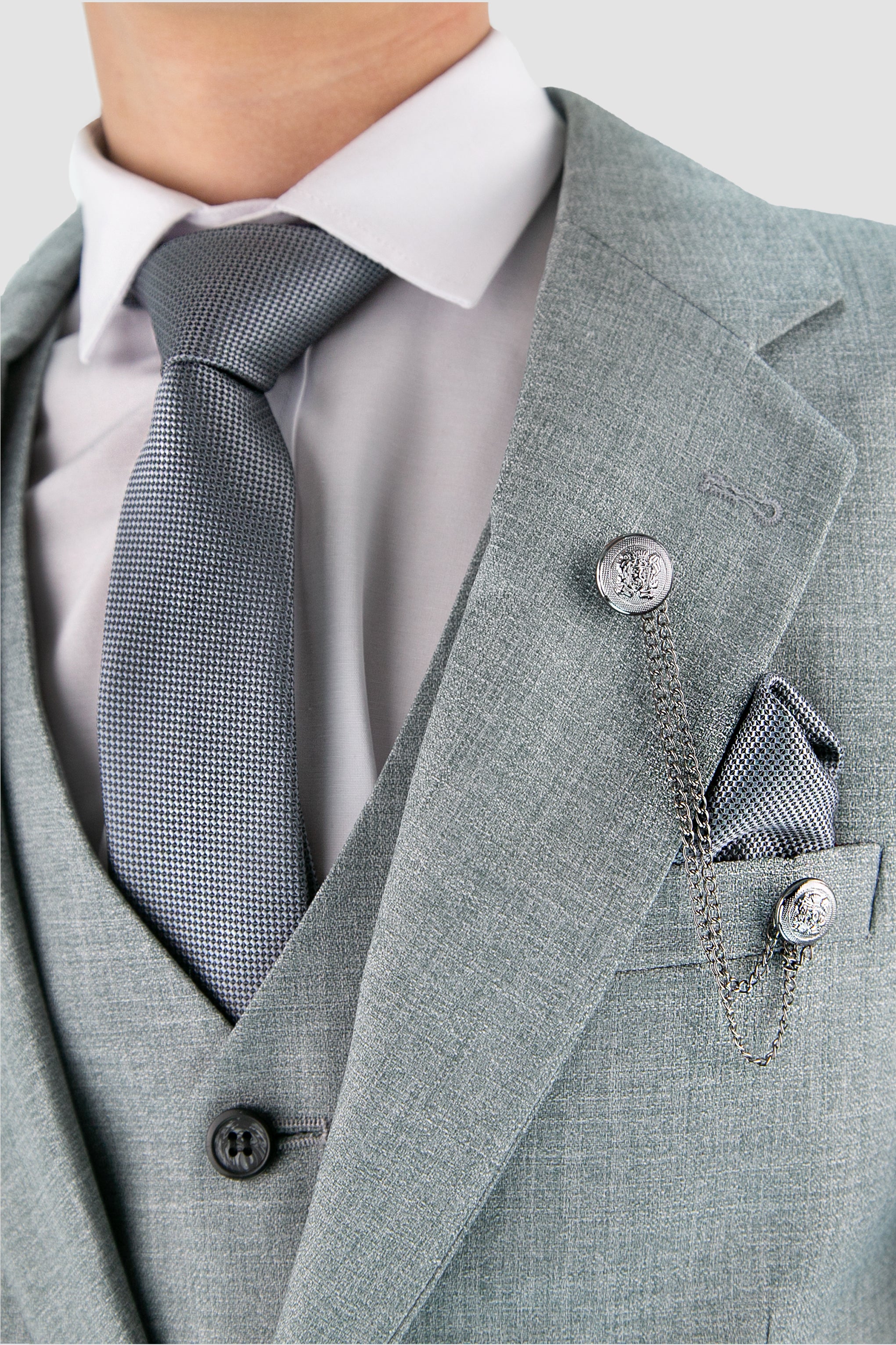 Boys Slim Fit Textured 8-Piece Formal Suit Set - Slate Grey  Deatail Picture