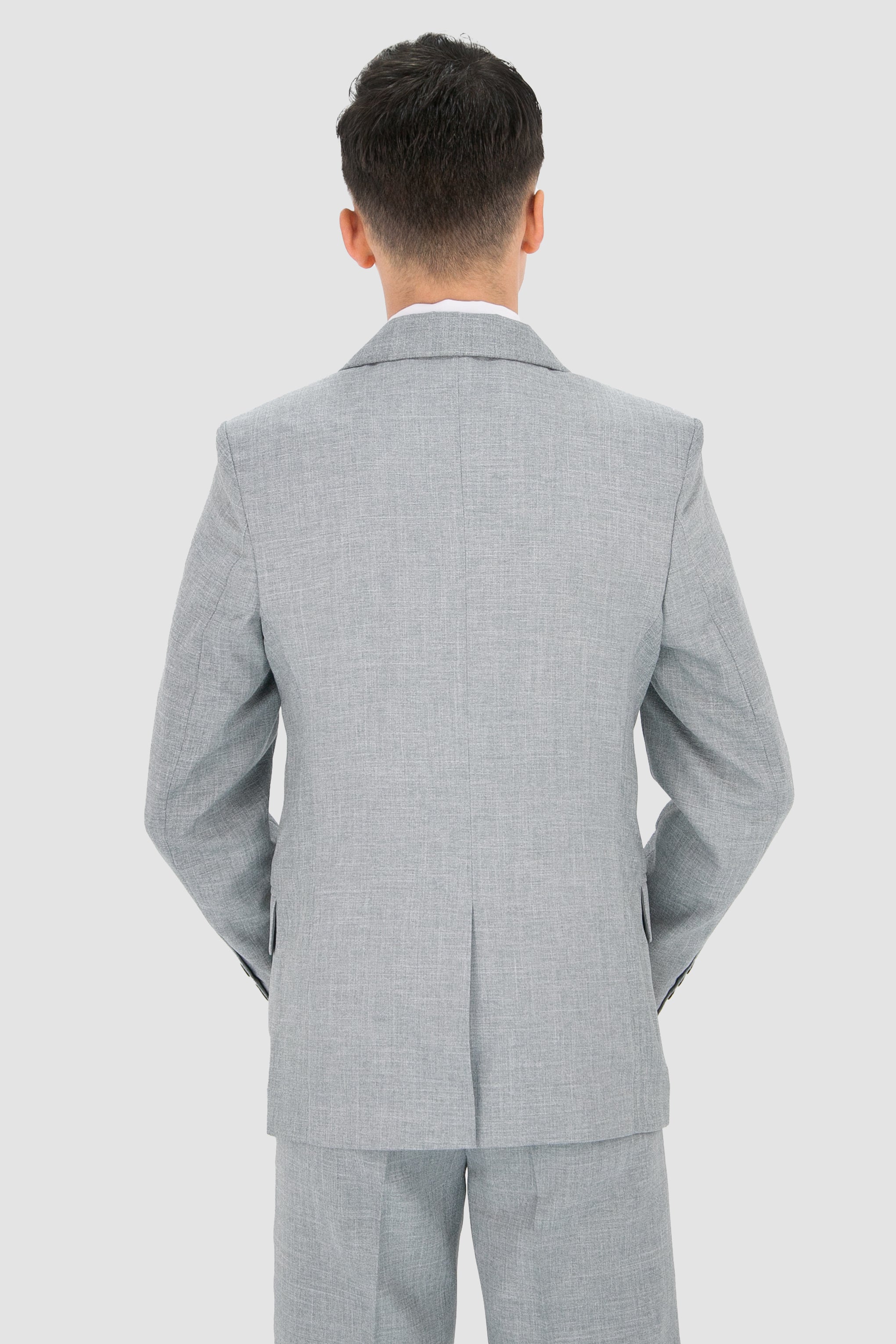 Boys Slim Fit Textured 8-Piece Formal Suit Set - Slate Grey  Jacket Back Picture